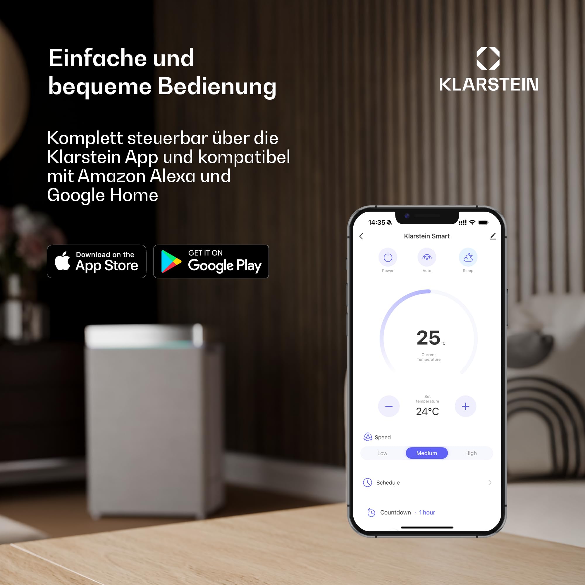 Klarstein Luftkühler mit Wasserkühlung, 5-in-1 Verdunstungskühler, Luftbefeuchter, Ventilator, Luftreiniger & Nachtmodus, Mobile Klimageräte Luftkühler 6L, 45 Watt Air Cooler, 180 m³/h Luftstrom