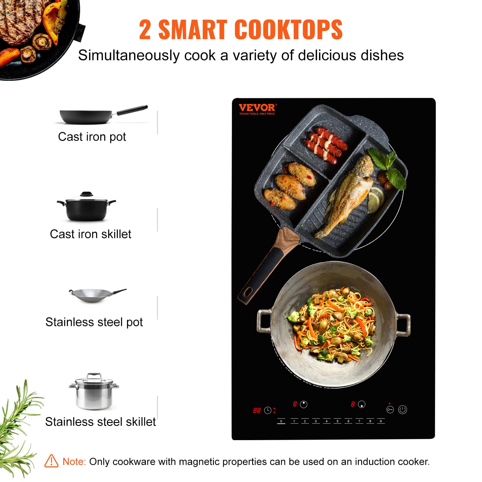 VEVOR Built-in Induction Electric Stove Top 30 Inch,5 Burners Electric Cooktop,9 Power Levels & Sensor Touch Control,Easy to Clean Ceramic Glass Surface,Child Safety Lock,240V
