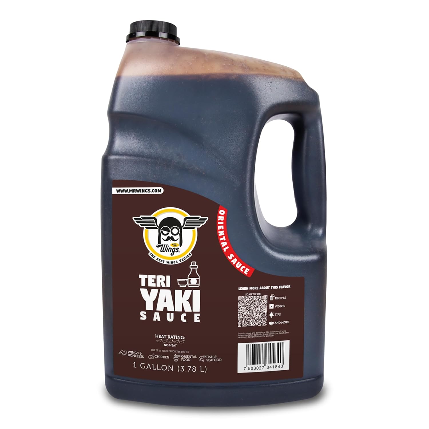 Mr. Wings Sweet Mango Mild Sauce 1 Gallon (128 Fl Oz). Sweet and spicy delight, perfect for boneless chicken, fries, drinks, and your favorite snacks. Large bulk sauce.