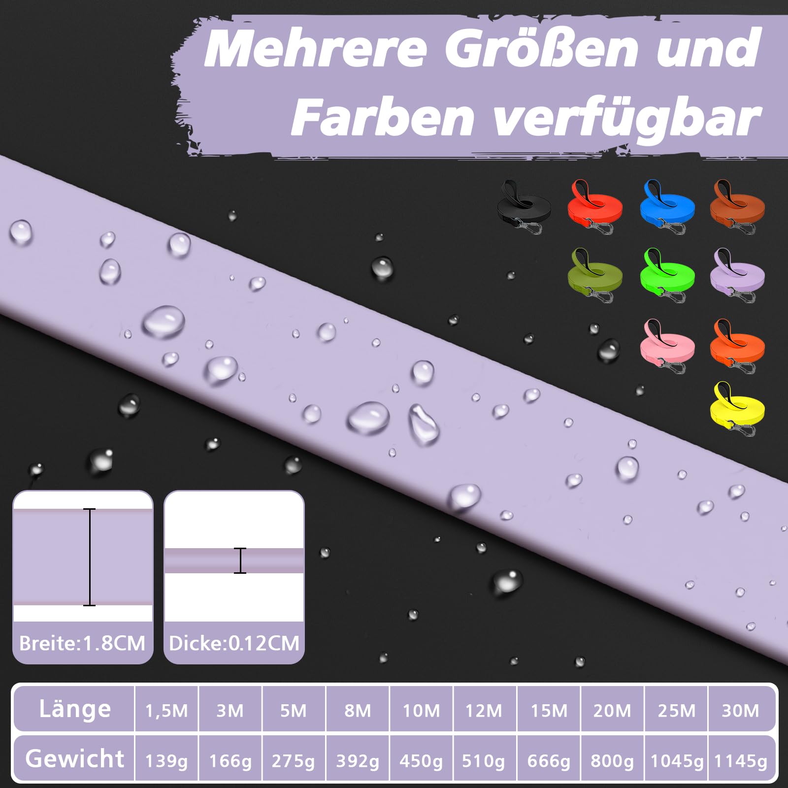 X XBEN Wasserdicht Schleppleine für Hunde,3M 5M 10M 15M 20M 30M Gummierte Schleppleine mit Abschließbarer Karabine,Wasserfest Hundeleine Laufleine für Große bis Kleine Hunde,Robuste Trainingsleine
