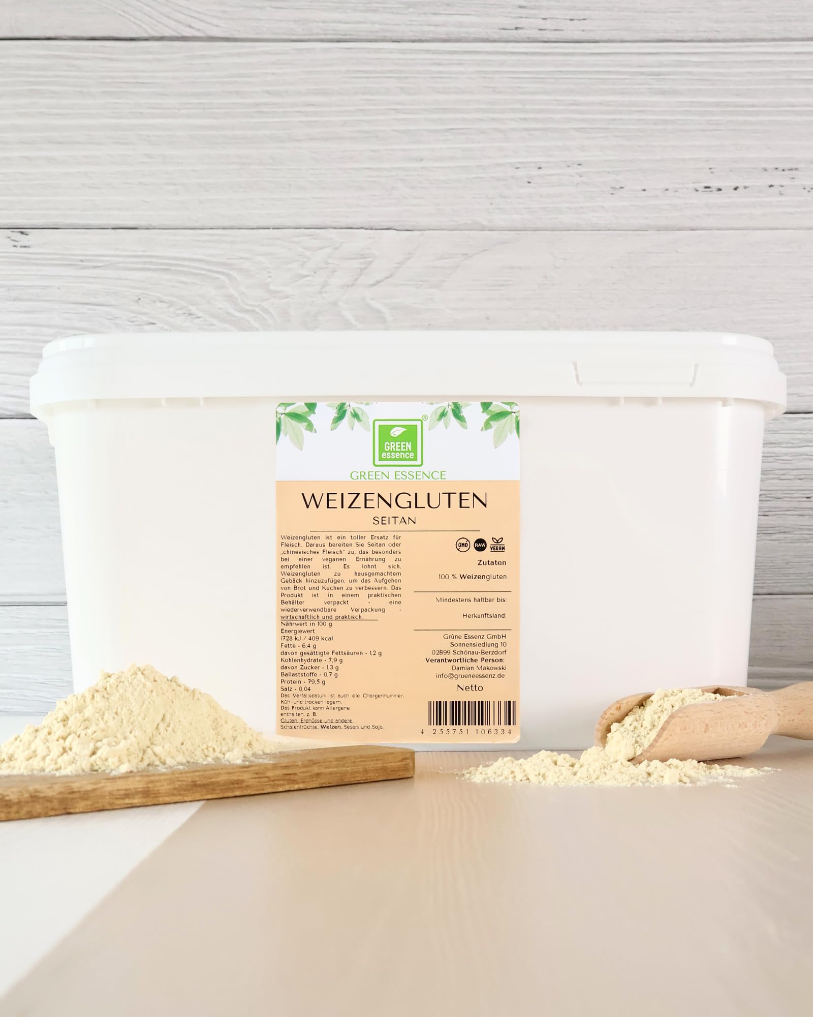 Weizengluten von der Grünen Essenz - veganer Fleischersatz - Seitan Basis Pulver - Weizenkleber low carb - natürliches Verdickungsmittel - rein pflanzlich - Weizeneiweiß