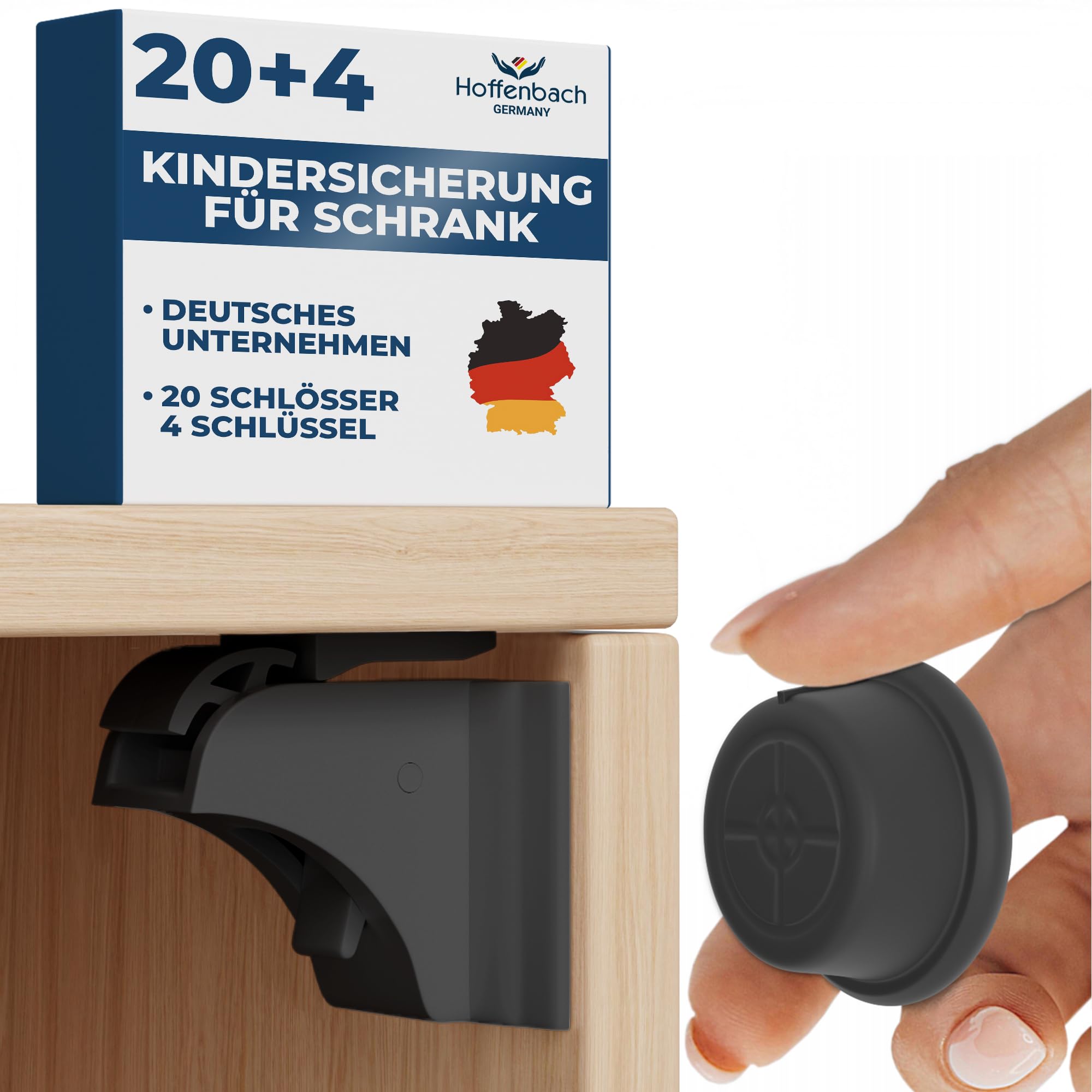 Hoffenbach Magnetische Kindersicherung 12 Schlösser + 3 Schlüssel – Schranksicherung & Schubladensicherung ohne Bohren – Unsichtbarer Magnetverschluss – Weiß