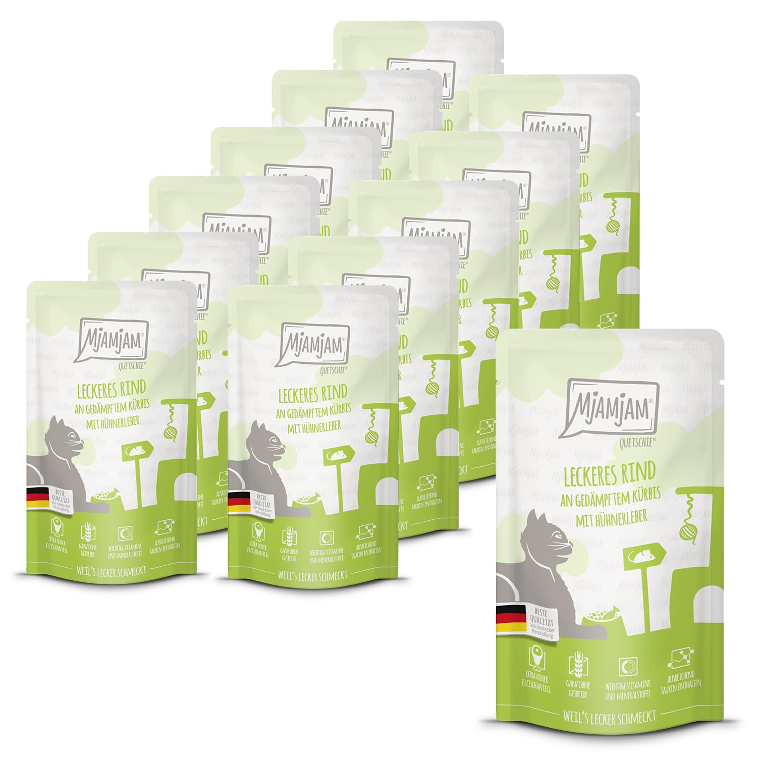 MjAMjAM - Premium Nassfutter für Katzen - saftiges Huhn an leckeren Möhrchen, 6er Pack (6 x 400 g), getreidefrei mit extra viel Fleisch