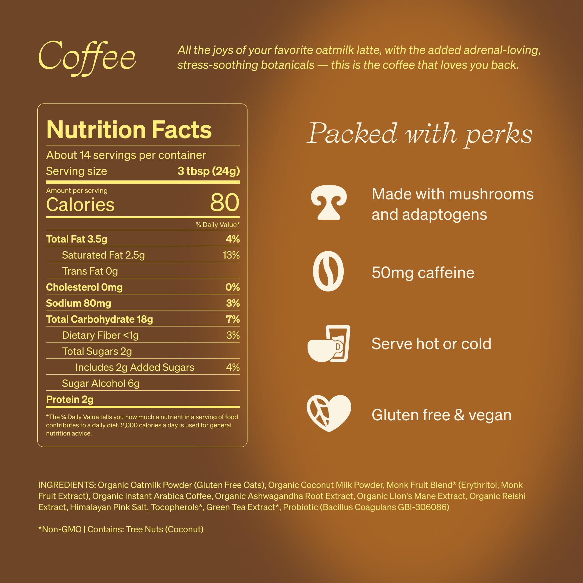 Clevr Organic Matcha Green Tea Latte, Instant Ceremonial Grade, Superfood Powder Blend with Oat Milk, Lions Mane, Reishi Mushroom, Coconut Cream, Ashwagandha, Serve Hot or Iced, (14 Lattes)