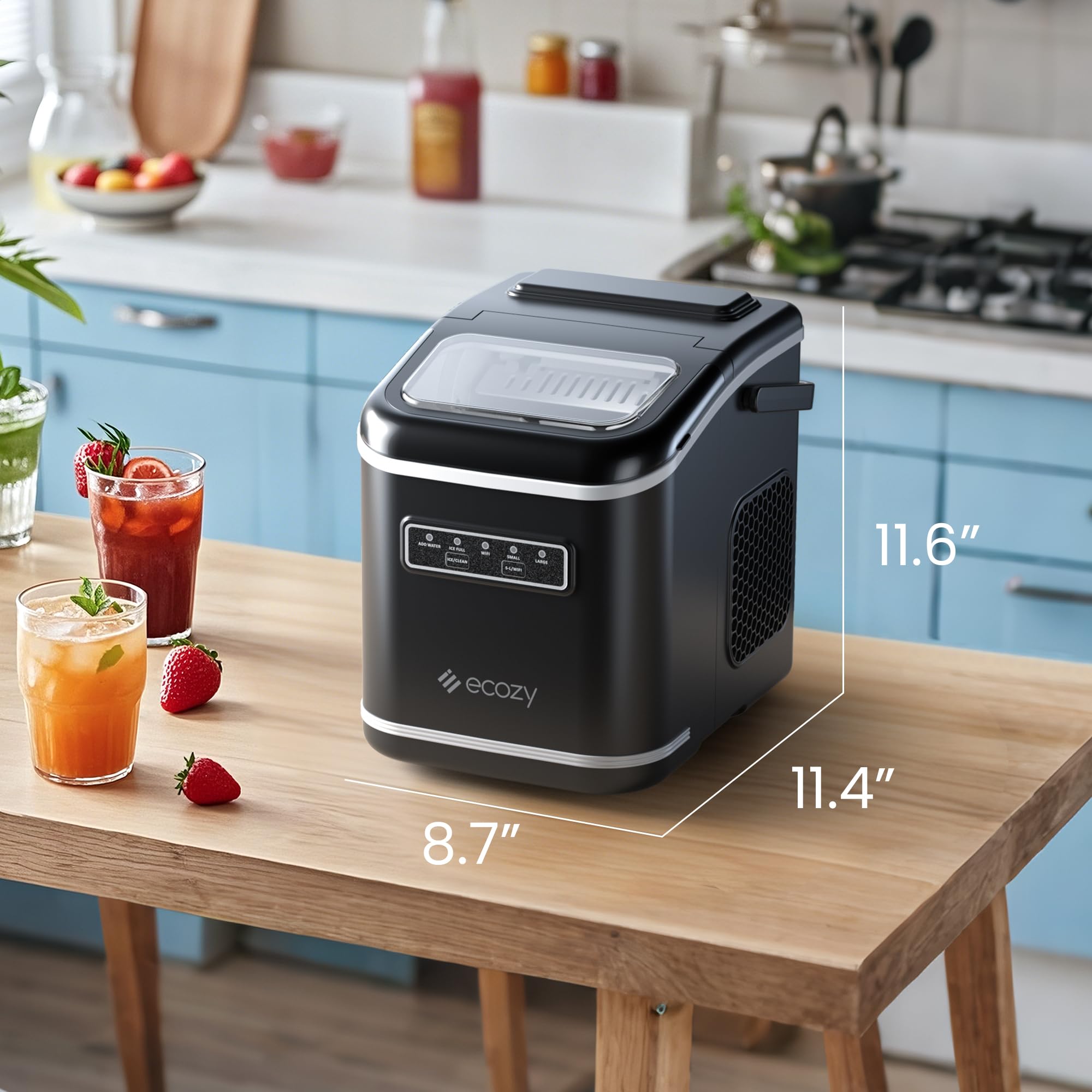 ecozy 2.1" Clear Ice Ball Maker Countertop with CrystalFlux Technology, Minimal Footprint Sphere Ice Maker with 8H Timer, 1 pc in 30 Mins, 48 pcs/Day, Self-Cleaning for Home Bar Whiskey & Bourbon