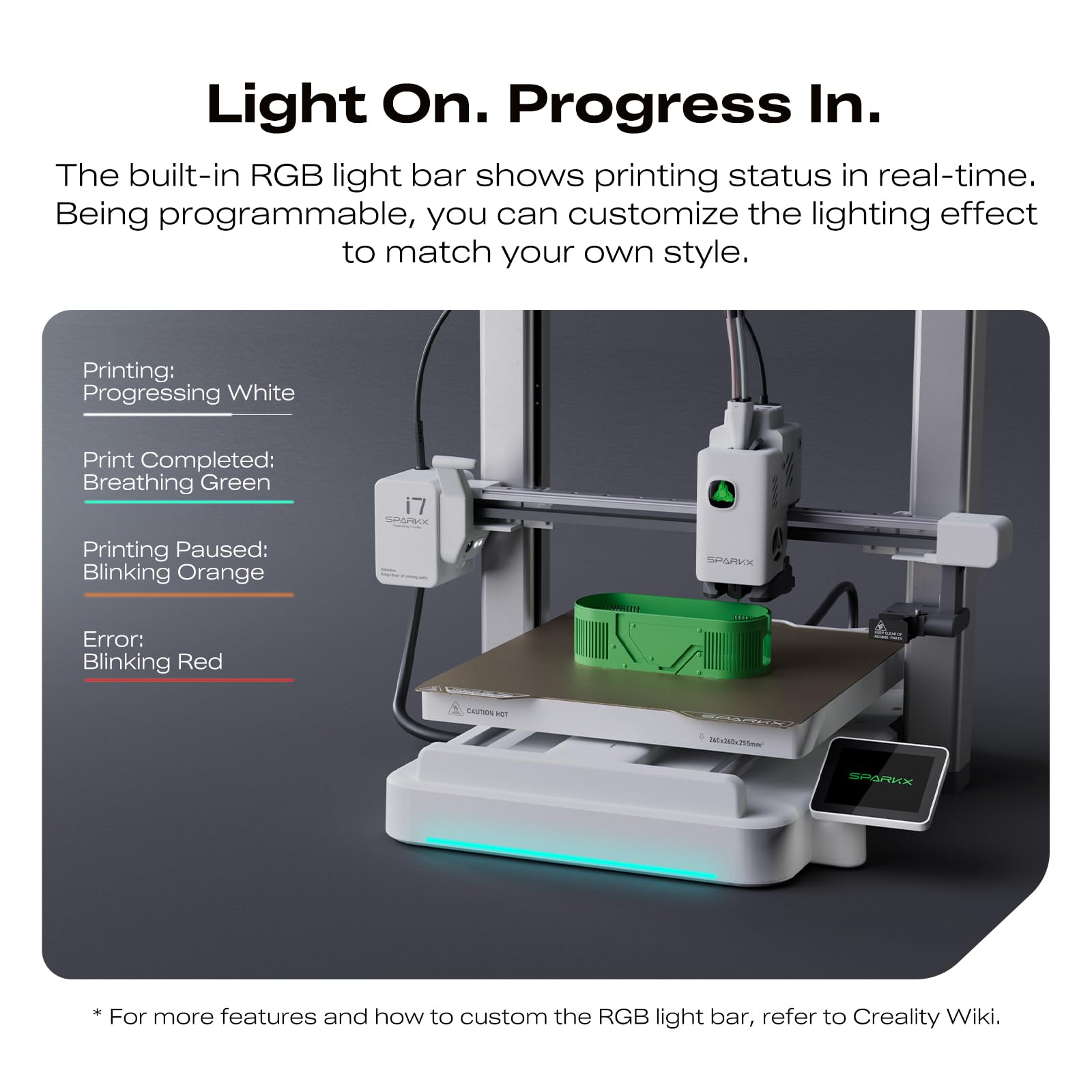 Creality SPARKX i7 Combo 3D Printer, Multi Color with CFS Lite High Speed AI Photo-to-3D Printing 95% Pre-Assemble Auto-Leveling Custom RGB Quick-Swap Essential Parts 10.24×10.24×10 inch