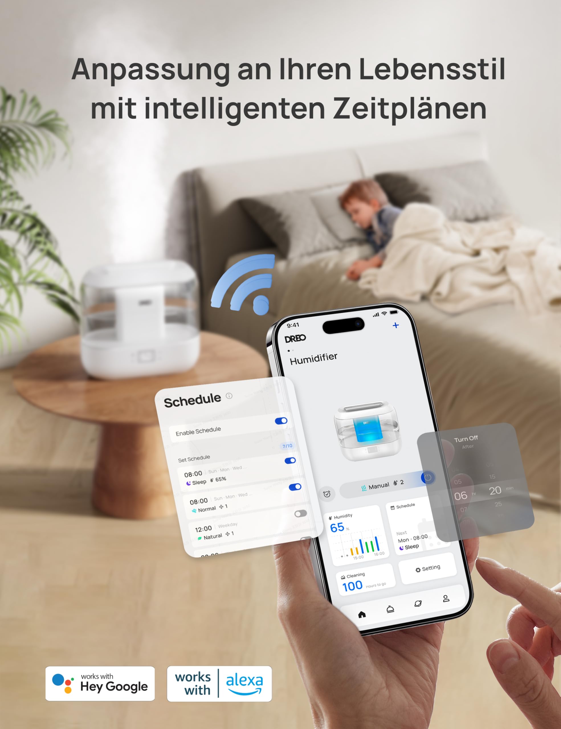 Dreo Smart Luftbefeuchter für Schlafzimmer, oben befüllbarer 4L Supergroßer Kühler Nebel Humidifier mit Öl Diffusor und Nachtlicht, 36 Stunden Laufzeit, leiser Ultraschall Luftbefeuchter Zuhause