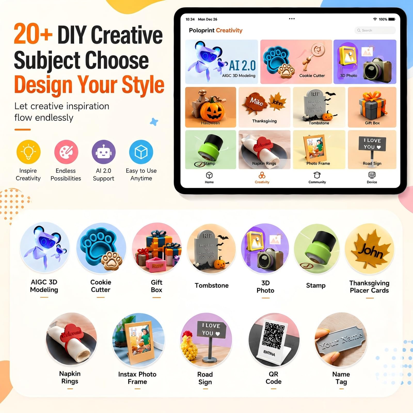 Entina Tina2C 3D Printer for Kids & Beginners, Fully Assembled Starter Mini 3D Printer, Start in 8 Mins, App & WiFi Control, Auto Leveling, 3000+ Model Library, 20+ Creative DIY Modules for STEM, Home