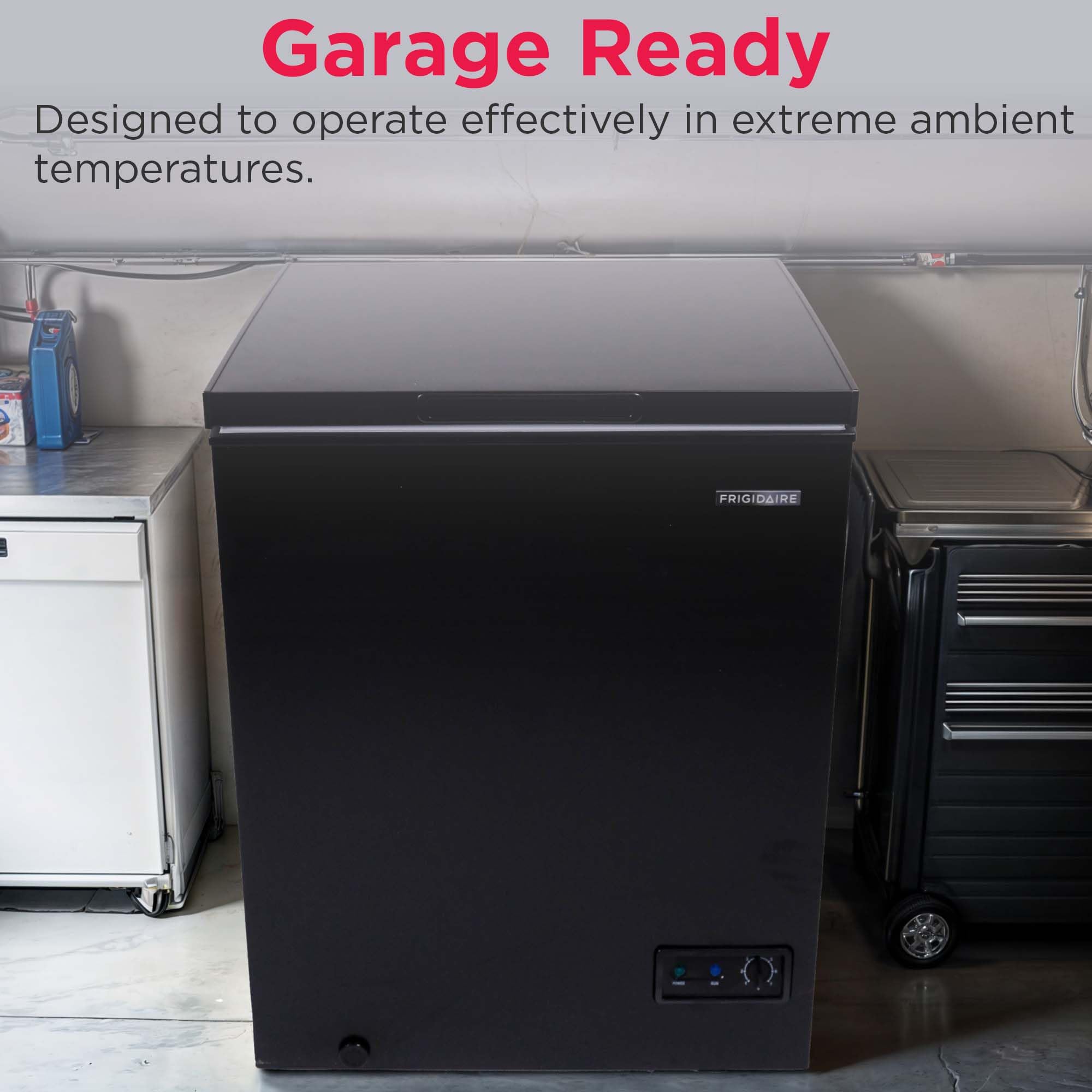 FRIGIDAIRE EFRF7003-BLACK Chest Deep Freezer, 7 Cu. Ft, Black Adjustable Thermostat-Removable Vinyl Coated Wire Basket-Easy Defrost Drain