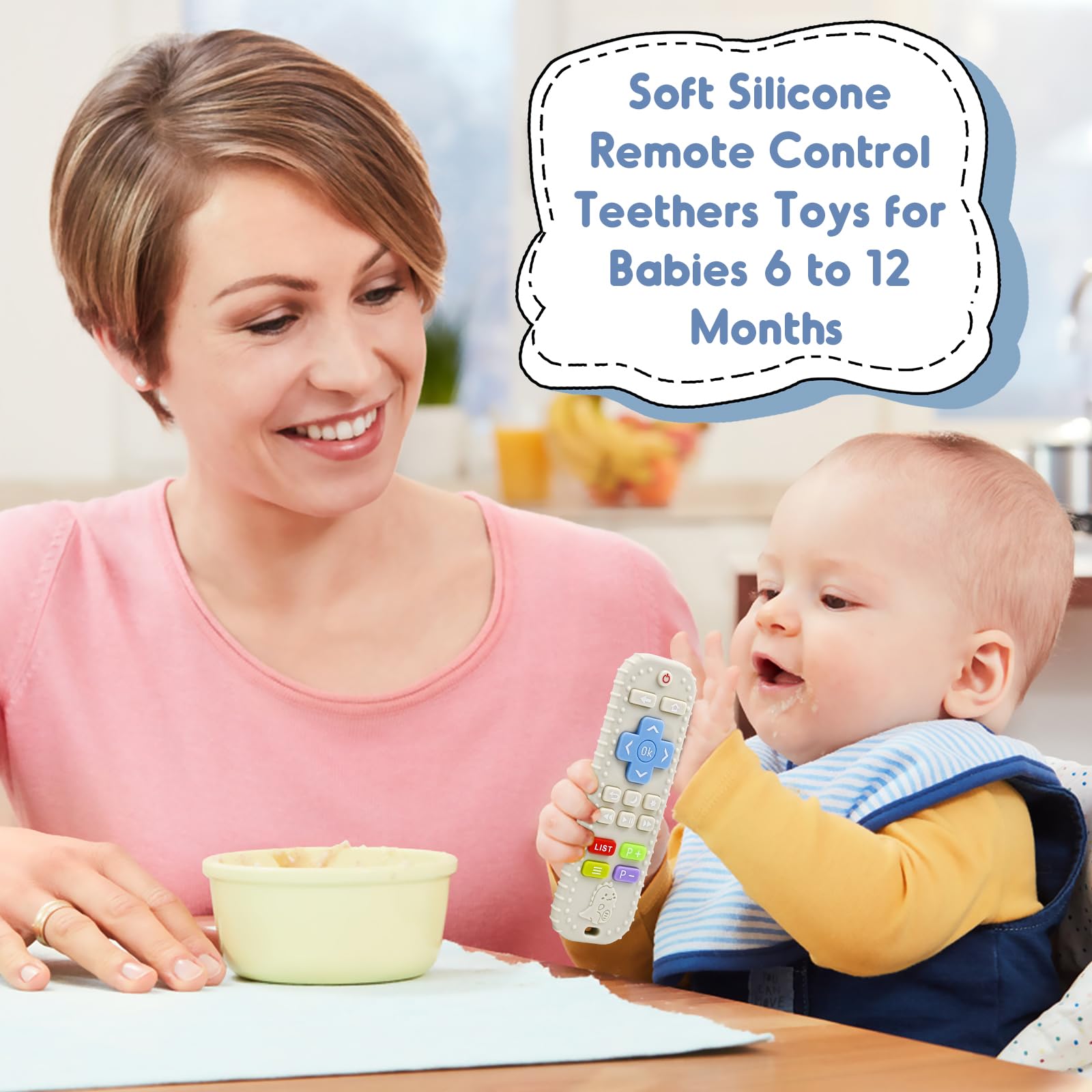 Zahnen Beißringe Spielzeug für Babys 3-6-12 Monate Geschenke, Fernbedienung Baby Zahnungshilfe für 7 8 9 Monate Kleinkind Autismus, Lebensmittelqualität Silikon Badespielzeug, Schwarz