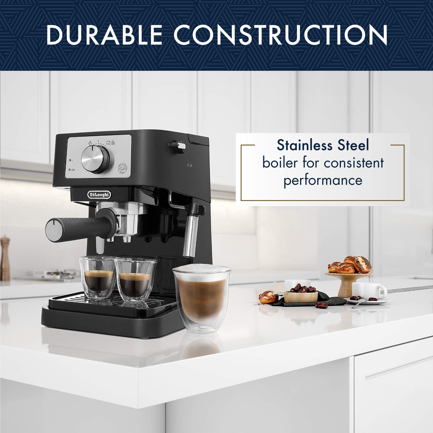 De'Longhi UPGRADED All-in-One Combination Coffee Maker & Espresso Machine + Advanced Adjustable Milk Frother for Cappuccino & Latte + Glass Coffee Pot 10-Cup, COM532M black
