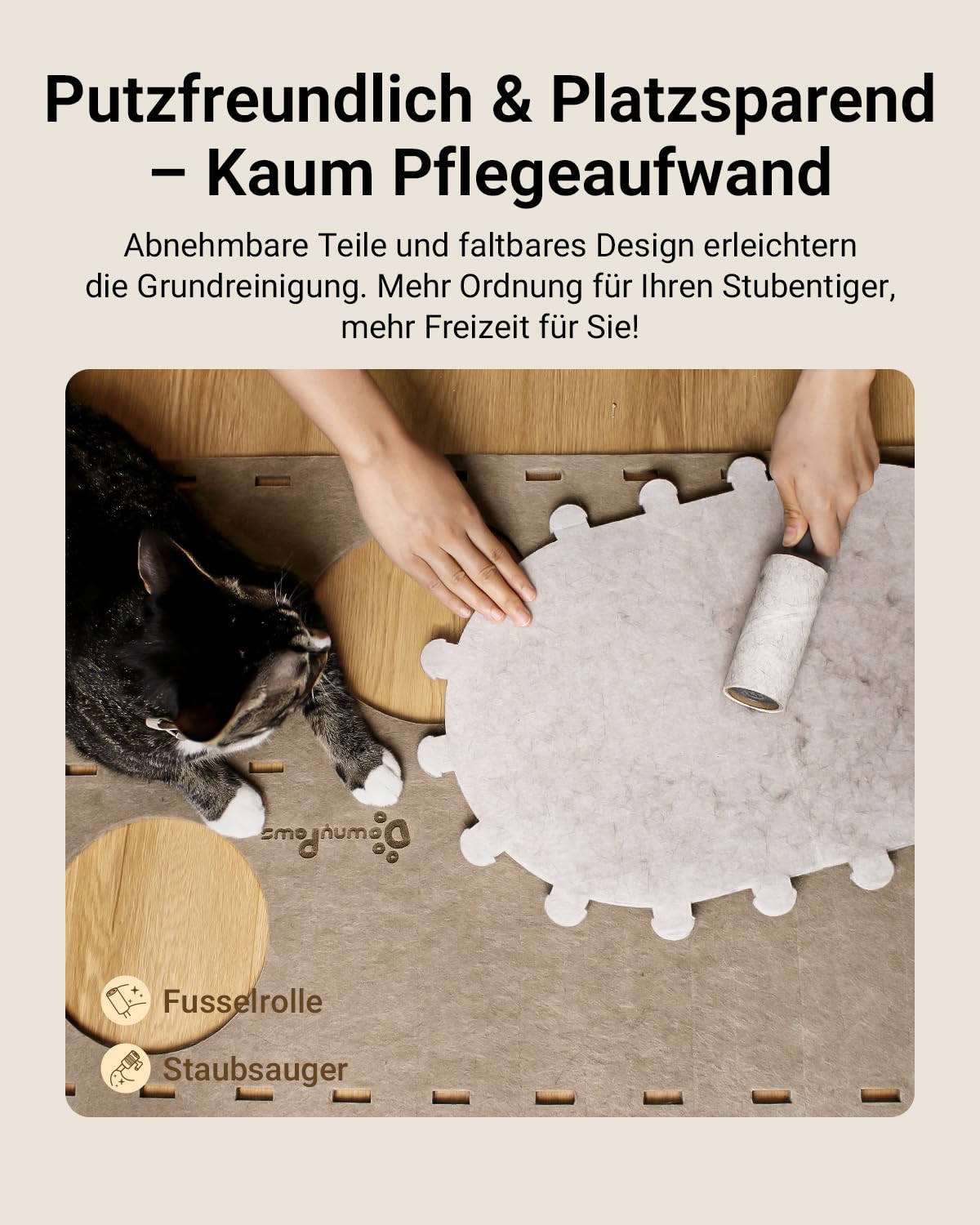 Katzenhöhle Filz, Katzenhaus aus Filz, Katzenbett, Katzenhöhle für Katzen, 58 x 33 x 30cm, Peek-a-Boo zum Spielen, Winterfest, Schutz der Katzennägel, Beige