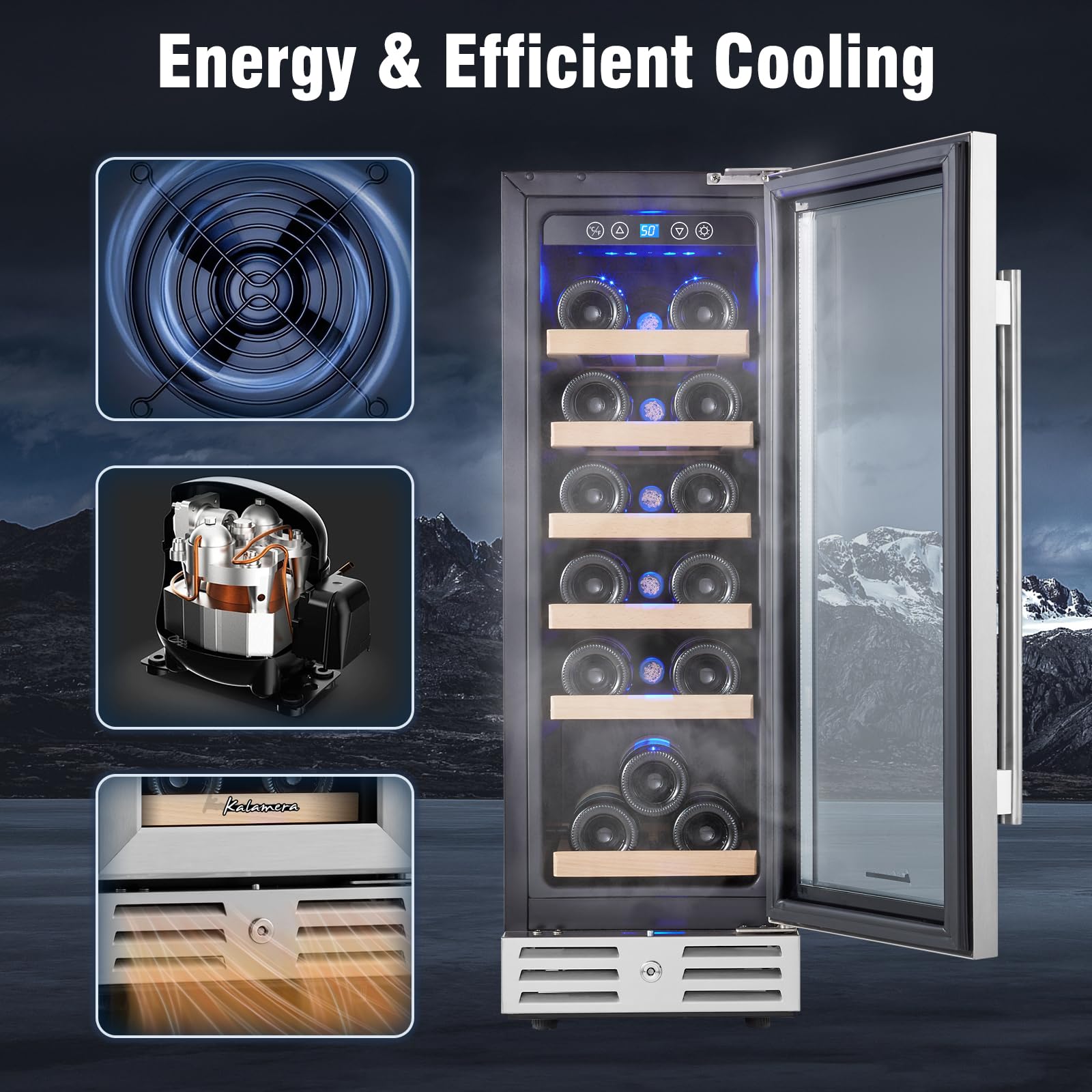 Kalamera 24 inch Wine Cooler, 37 Bottle - Dual Zone Built-in or Freestanding Fridge with Stainless Steel Reversible Glass Door, for Home, Kitchen or Office