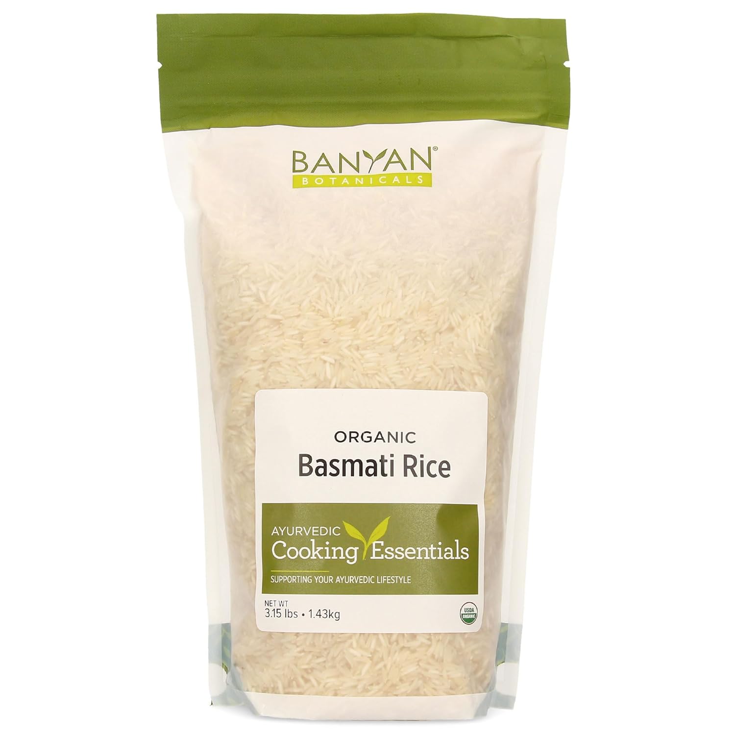 Banyan Botanicals White Basmati Rice – Organic & Pure Basmati Rice for Cooking Healthy Meals and Making Kitchari – With Resealable Zipper Bag – 2 lbs – Non-GMO Sustainably Sourced Vegan