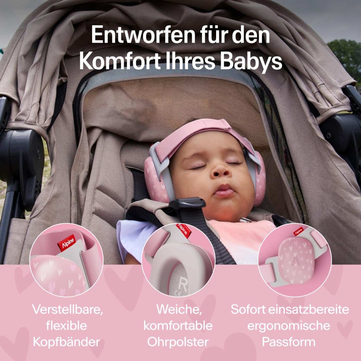 Alpine Muffy Baby Classic - Gehörschutz für Babys - Verstellbares ANTI-SLIP-Kopfband bis 48 Monate - In Deutschland auf Sicherheit getestet - Lärmschutz Kopfhörer verhindert Gehörschäden, Schwarz