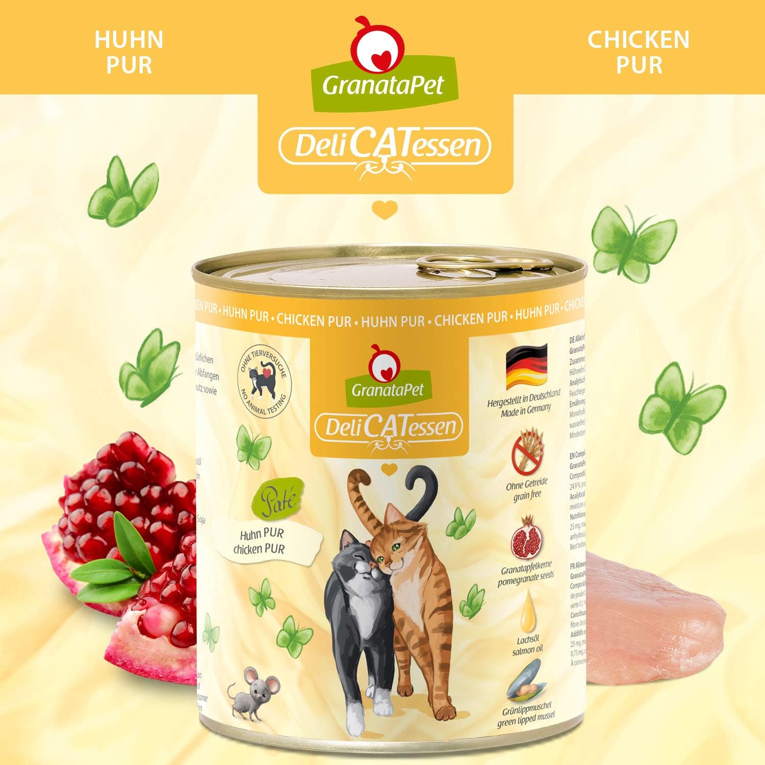 GranataPet DeliCatessen Huhn PUR, Nassfutter für Katzen, Futter ohne Getreide & ohne Zuckerzusätze, Katzenfutter mit hohem Fleischanteil & hochwertigen Ölen, 6 x 400 g
