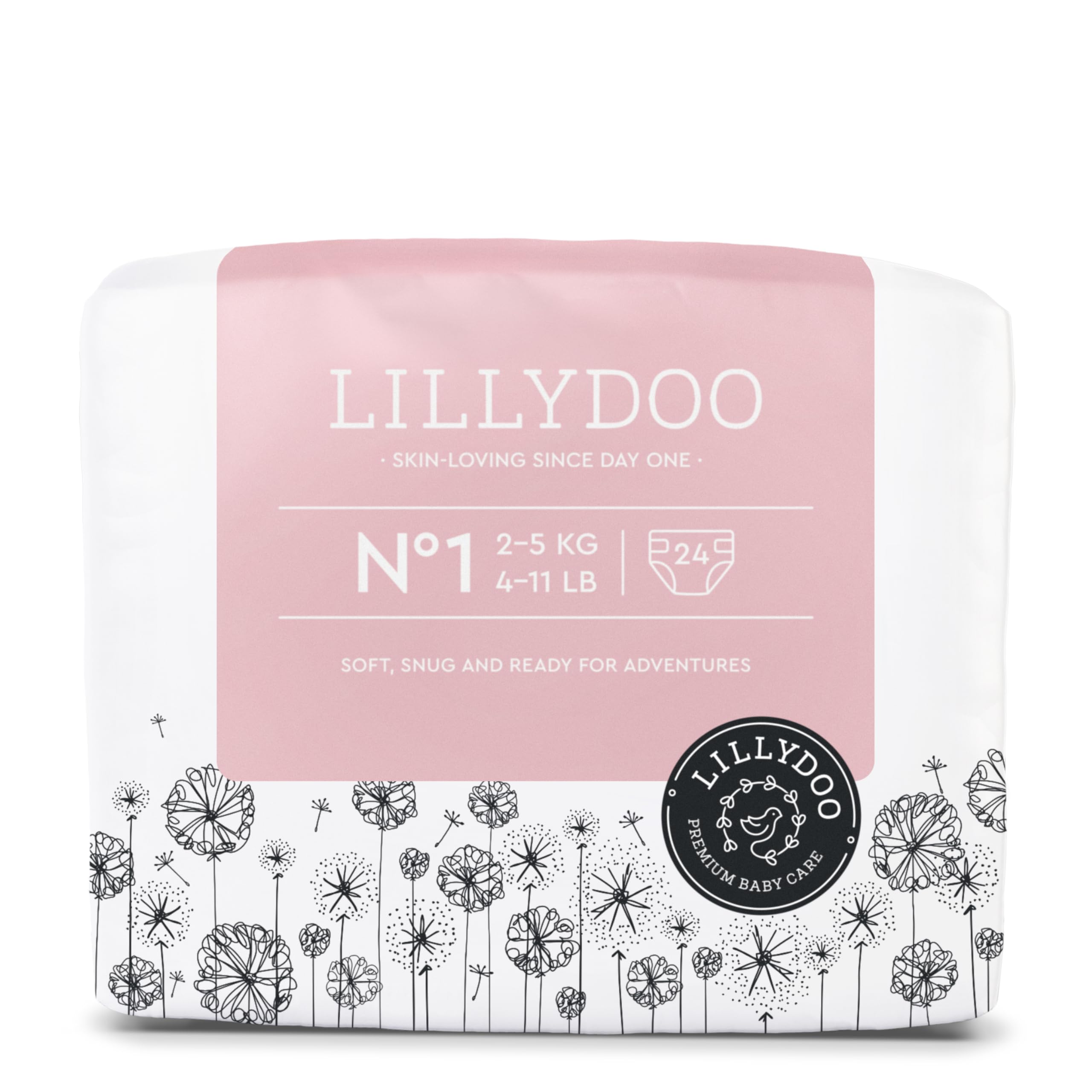 LILLYDOO hautfreundliche Baby Windeln - Größe 1 (2+ kg), 24 Stück, Sicherer Auslaufschutz, Weich, Ohne Parfüme & Lotionen für empfindliche Haut, Dermatologisch getestet