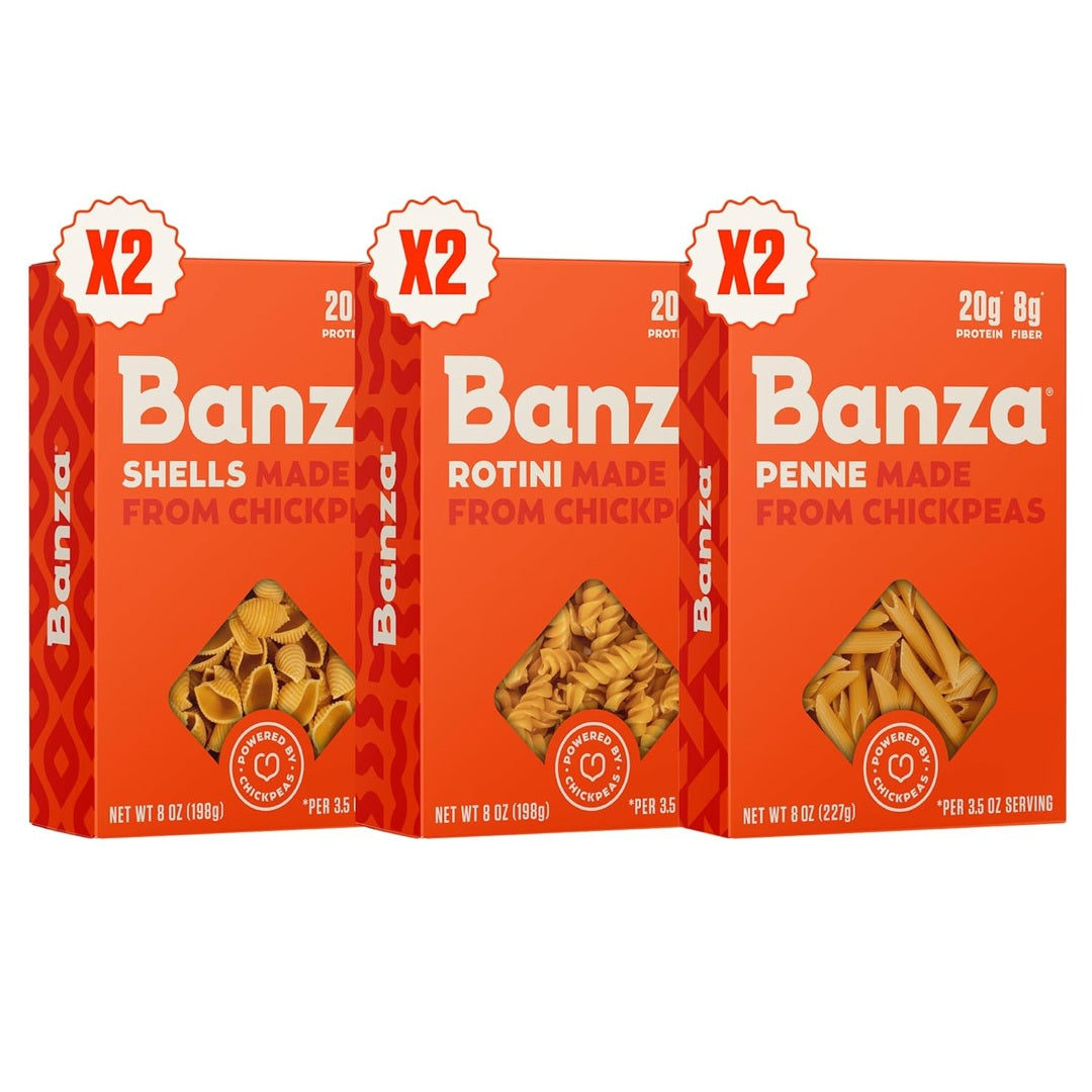 Banza Gluten-Free Chickpea Pasta, Variety Pack 20g Protein | Lower Carb | High Fiber | High Protein | Plant-Based Pasta | 8oz (Pack of 6)