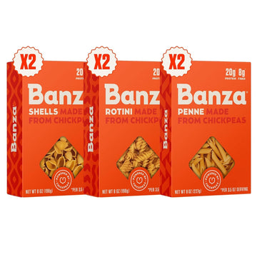 Banza Gluten-Free Chickpea Pasta, Variety Pack 20g Protein | Lower Carb | High Fiber | High Protein | Plant-Based Pasta | 8oz (Pack of 6)