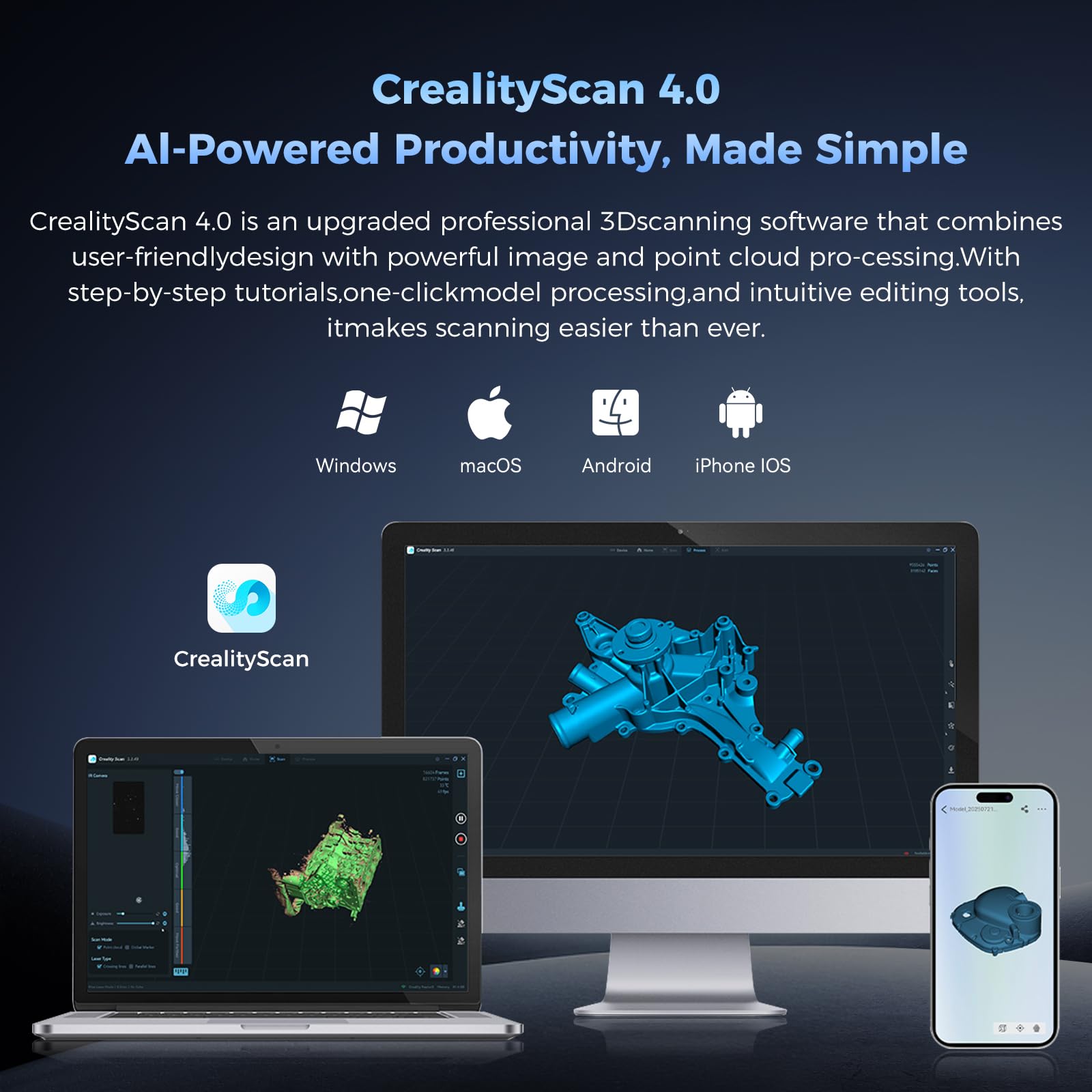 Creality Sermoon S1 3D Scanner, High-Precision 0.02mm Metrology-Grade 3D Scanner for 3D Printing with Blue/IR Laser, Exclusive Single-line Deep Hole scanning Technology, Wireless Support