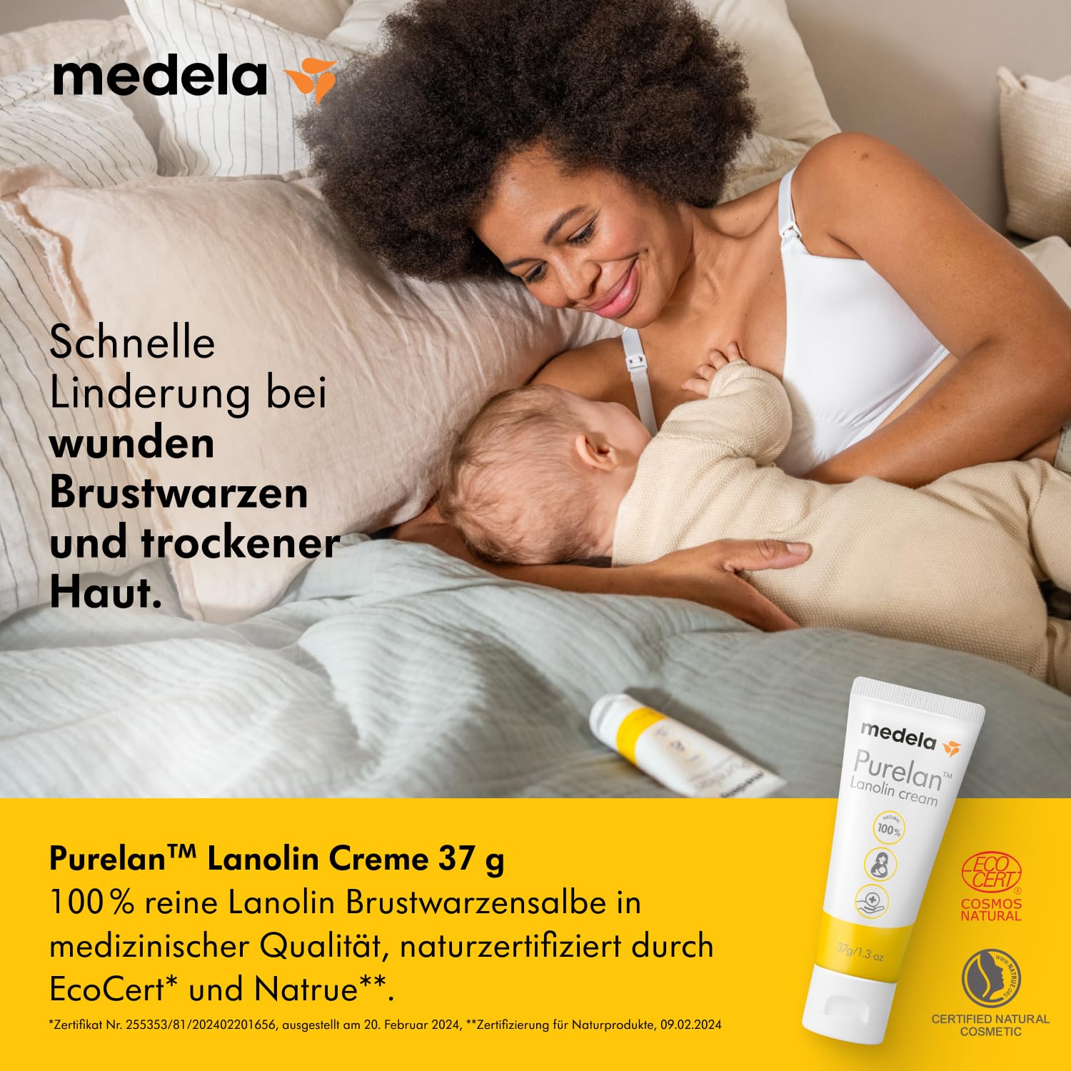 Medela Purelan Lanolin Brustwarzensalbe 37 g – Schnelle Linderung bei beanspruchten Brustwarzen und trockener Haut