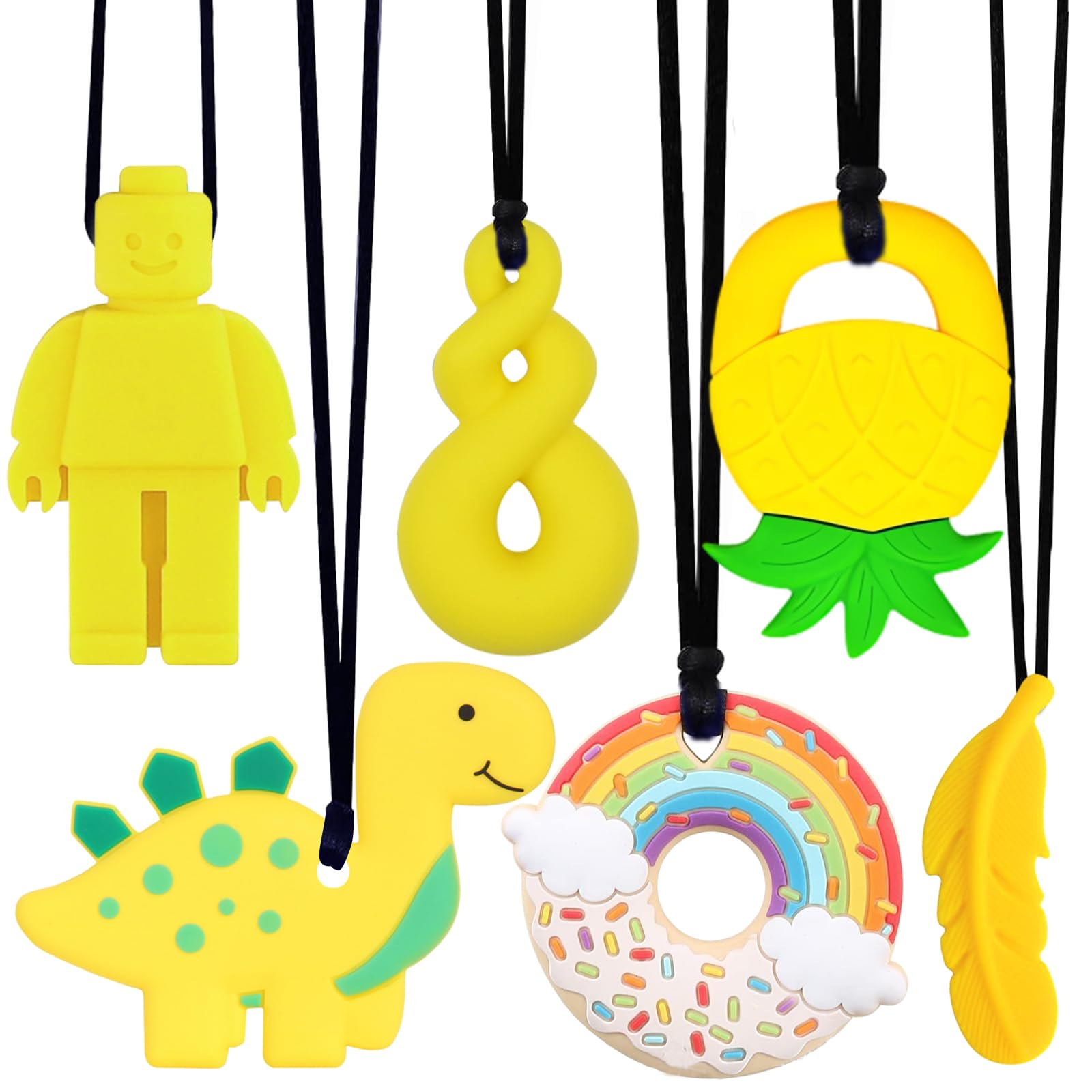 Kaukette für Kinder, 6 Stück Sensory Kauen Halskette, Silikon Beißring für Baby, Autismus Spielzeug für Jungen und Mädchen, Perfekt für Kinder mit ADHS, Zahnen, Beißende, Fingernägel Kauen (Blau)