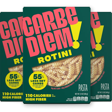 Carbe Diem!, Rotini, Lower Net Carb Pasta with Traditional Flavor & Texture, 8 grams of Protein, 55% Fewer Net Carbs & Only 110 Calories Per Serving, Pack of 3