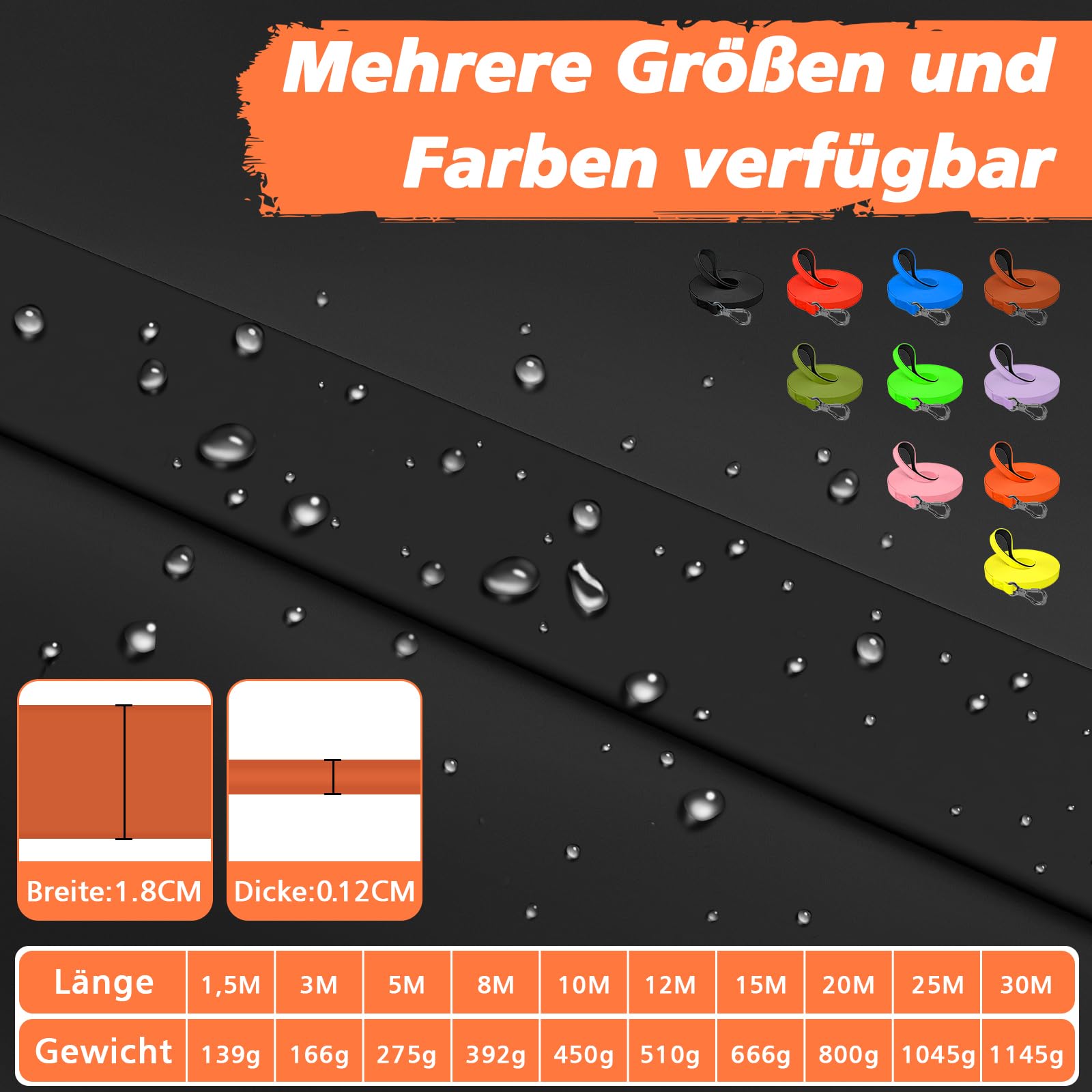 X XBEN Wasserdicht Schleppleine für Hunde,3M 5M 10M 15M 20M 30M Gummierte Schleppleine mit Abschließbarer Karabine,Wasserfest Hundeleine Laufleine für Große bis Kleine Hunde,Robuste Trainingsleine