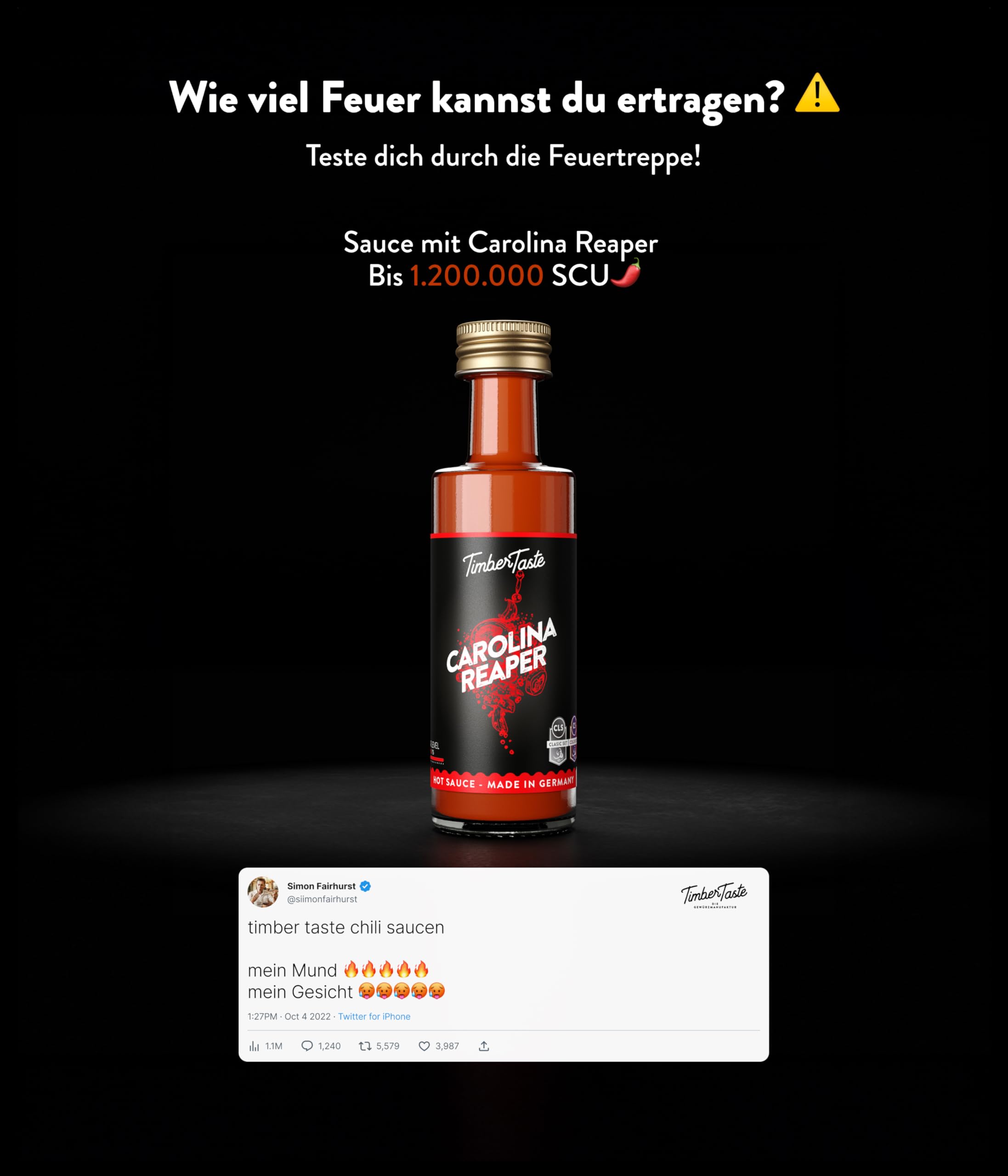 TIMBER TASTE® Chili Geschenkset scharfe Soßen Set - 5 Hot Sauce Set je 40ml in Geschenkverpackung für Liebhaber & Genießer scharfer Saucen | Ostergeschenk Mann | kleine Ostergeschenke Männer