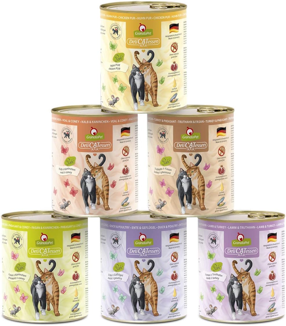 GranataPet DeliCatessen Huhn PUR, Nassfutter für Katzen, Futter ohne Getreide & ohne Zuckerzusätze, Katzenfutter mit hohem Fleischanteil & hochwertigen Ölen, 6 x 400 g