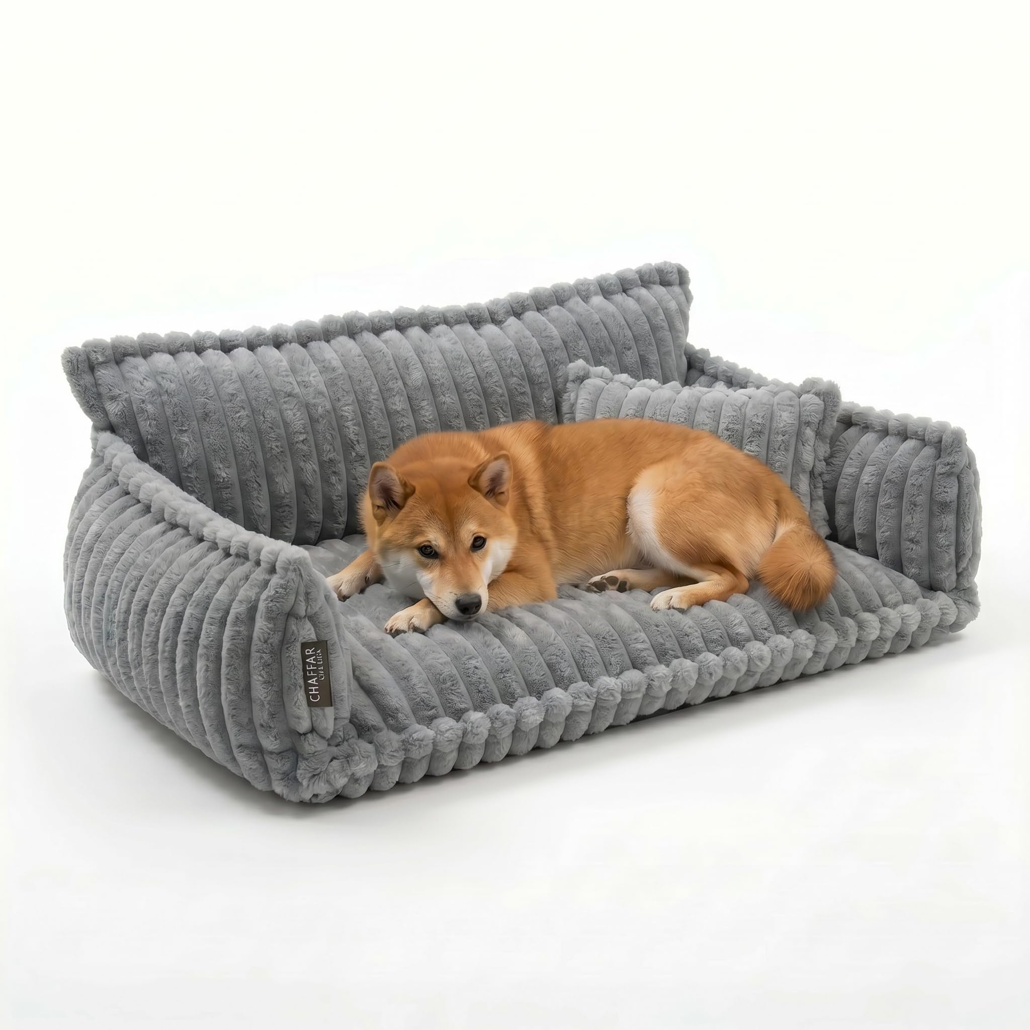Katzensofa Chaffar | Katzenbett Hundebett Hundesofa | Orthopädische Matratze | Moderner Stil | Cord-Design Größen (Lichtgrau, M (80cm))