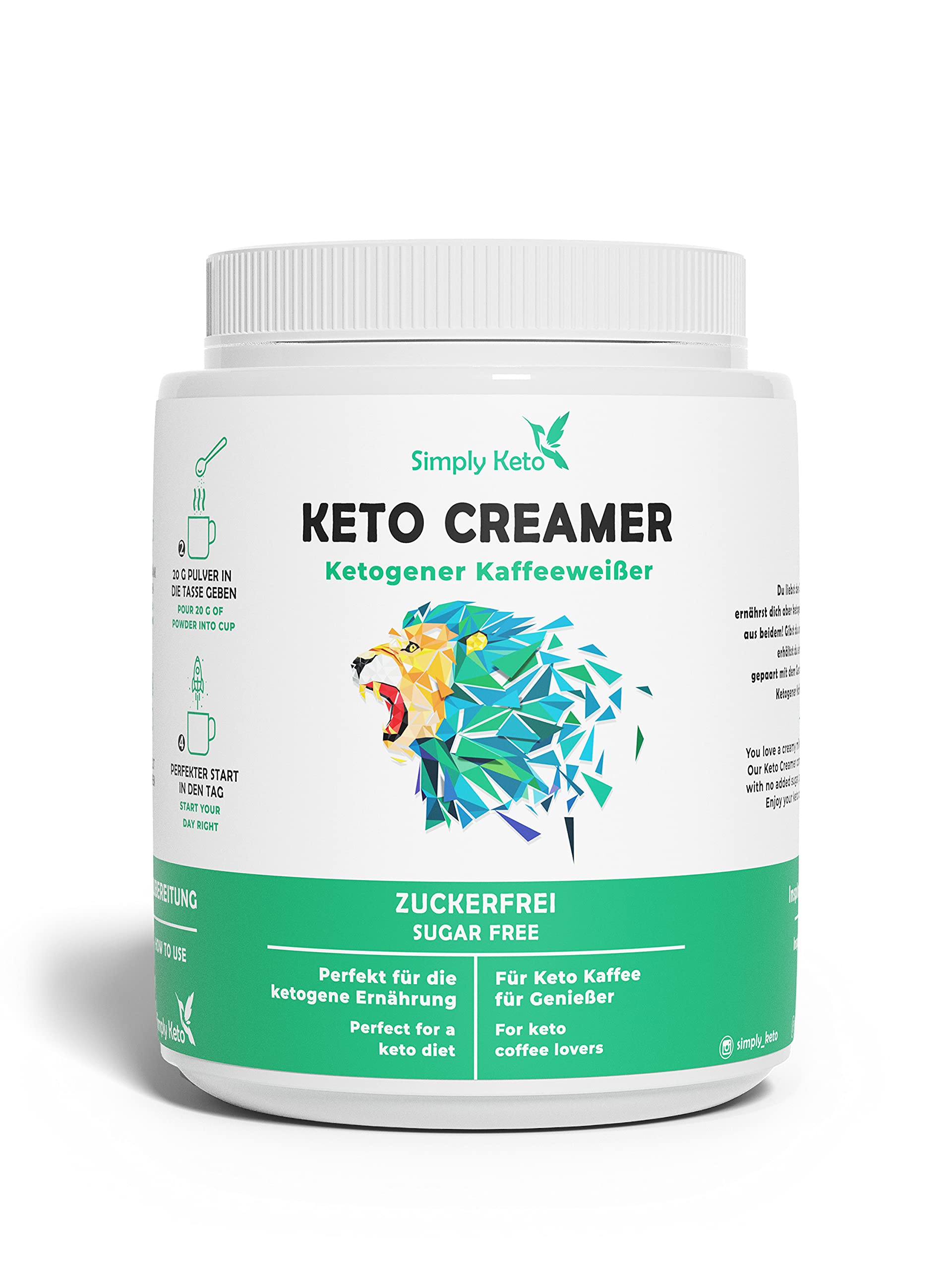Simply Keto Keto Creamer Vorratsdose 450g - Ohne Zuckerzusatz ketogener Kaffeeweißer für leckeren Milchkaffee - Mit Kokosöl & Weidebutter - Ohne Zucker & Kohlenhydrate - Optimiert für Geschmack