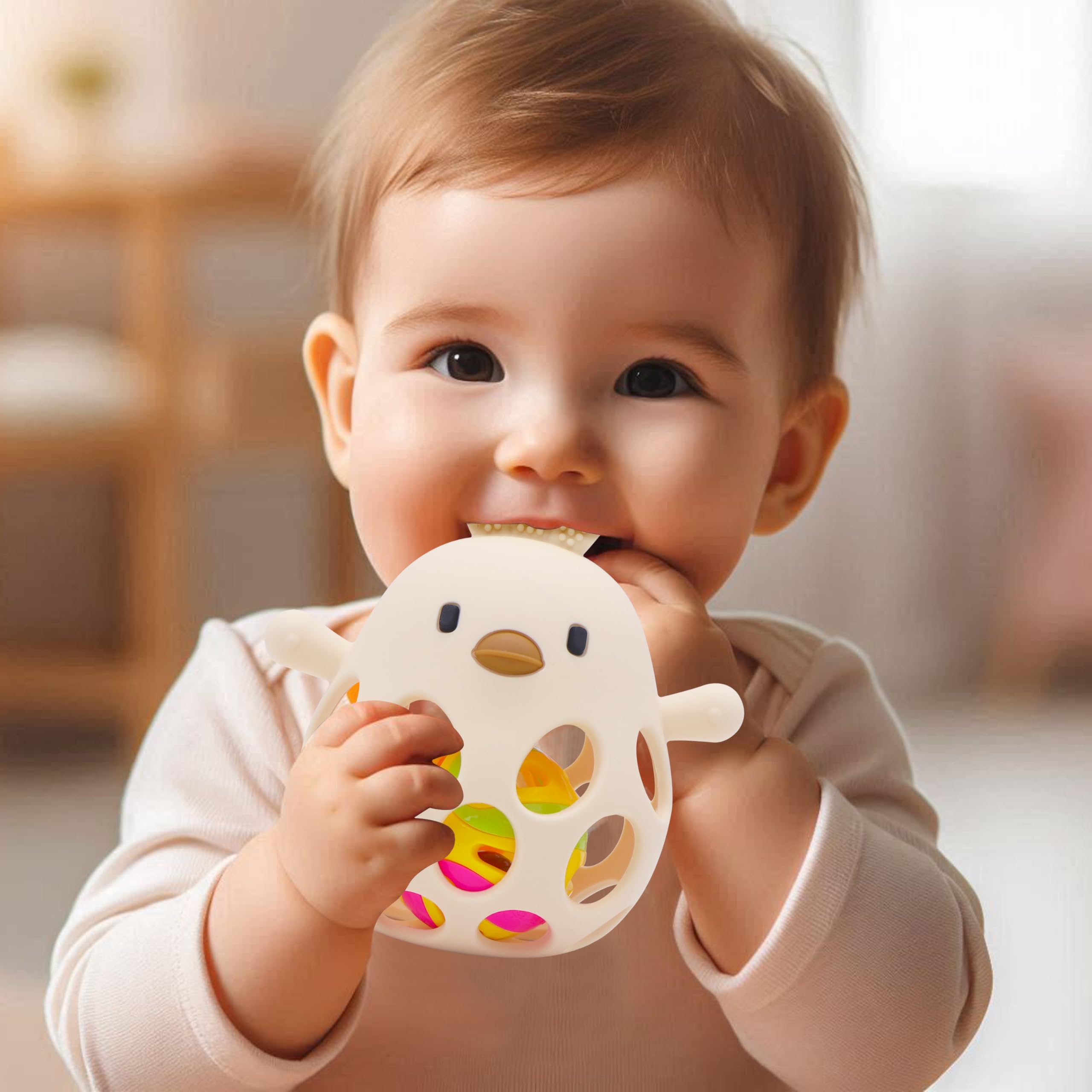 farout Montessori Beißring & Rassel für Babys - Sensorik Spielzeug ab 0 Monate, Zahnungshilfe & Greifball - Geschenk für Jungen & Mädchen