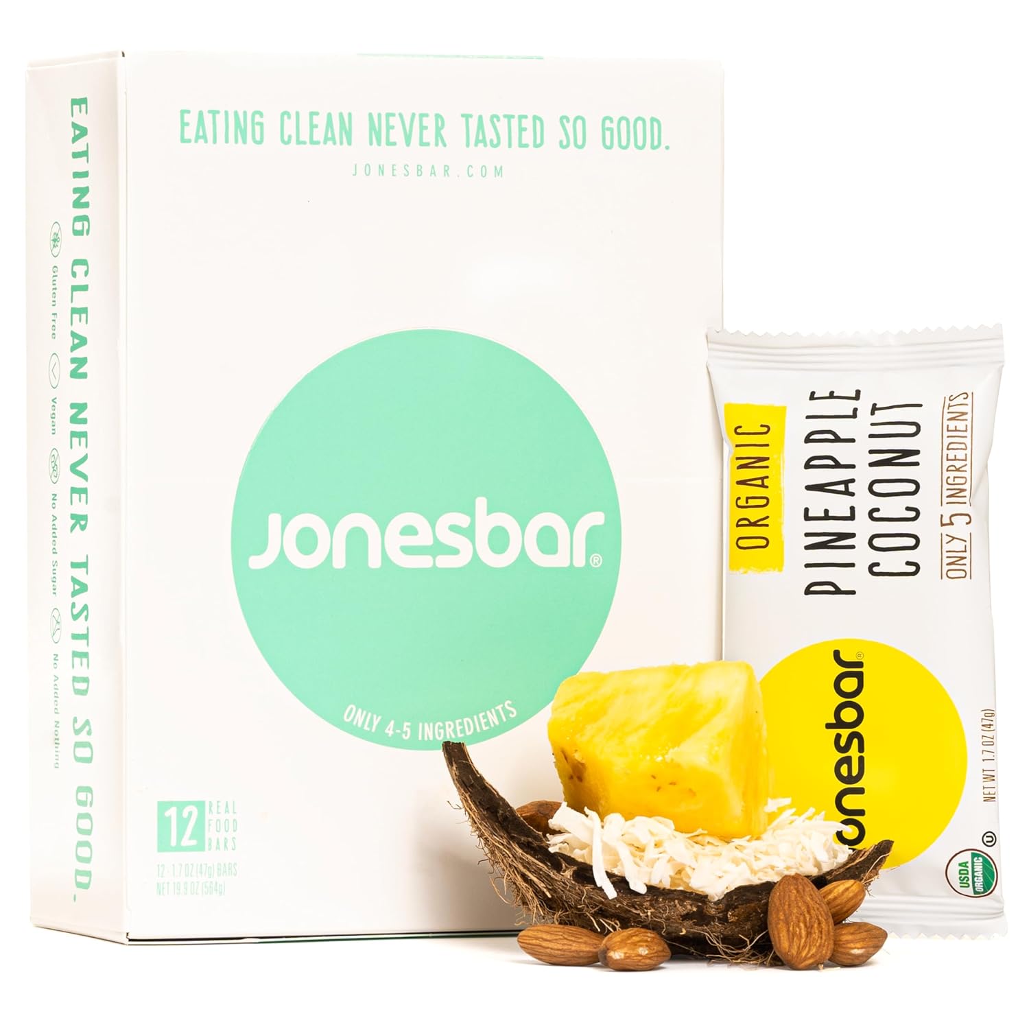 JONESBAR Organic Plant-Based Protein Bars | Peanut Butter and Jelly | Fruit & Nut Bar, Kosher, Gluten-Free, Breakfast Bars, School Snacks, Vegan Snack & Healthy Snacks for Adults and Kids (Pack of 12)