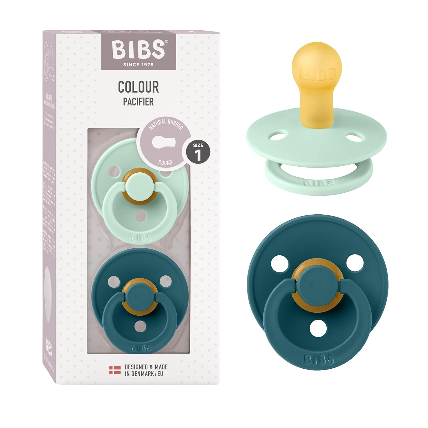 BIBS Colour Schnuller 2er-Pack, BPA-frei, Kirschform Nippel. Naturkautschuk/Latex, Hergestellt in Dänemark. Größe 1 | 0+ Monate | 2-Pack, Ivory/Sage