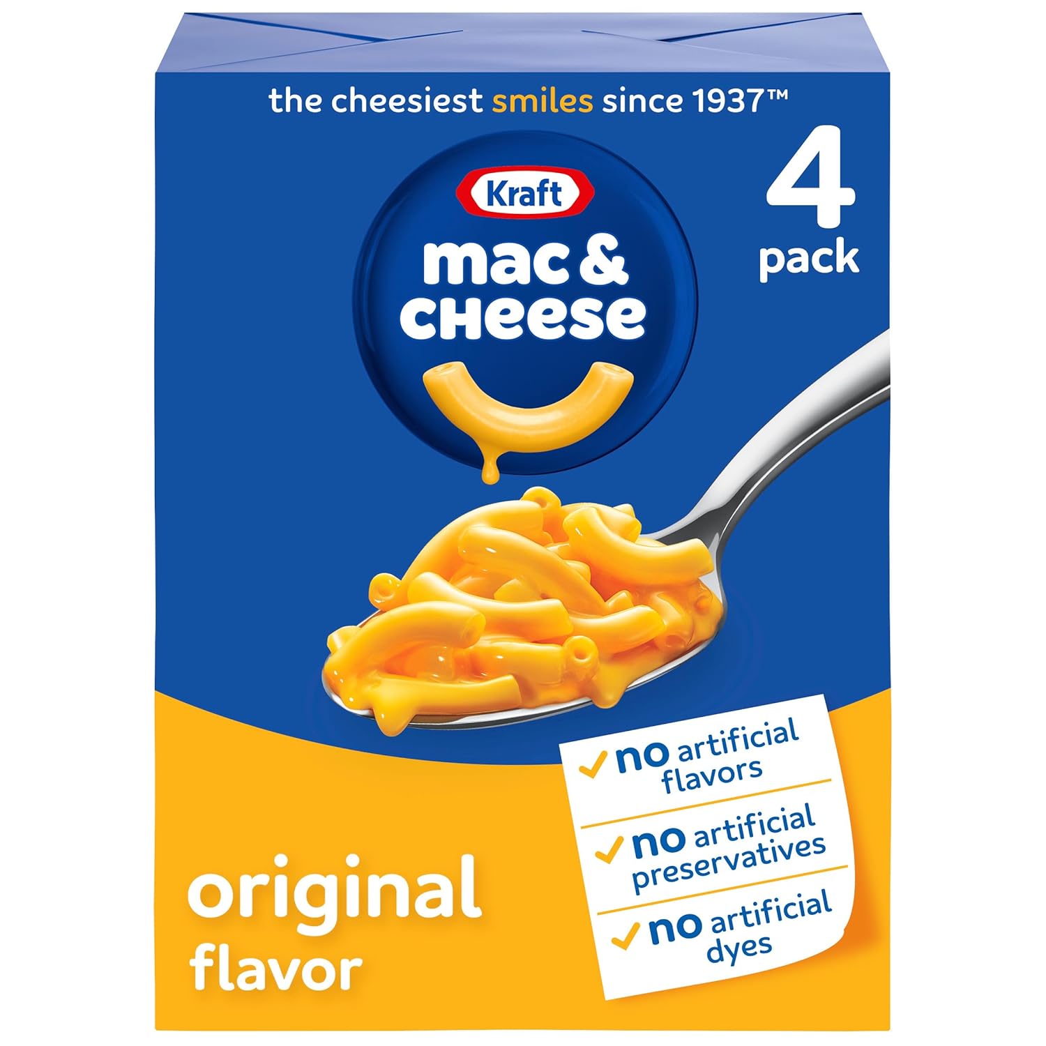 Kraft Mac and Cheese, 12 Boxes, for Easy Dinner or Dinner Sides, Original Flavor, No Artificial Flavors, Preservatives or Dyes, 7.25 oz
