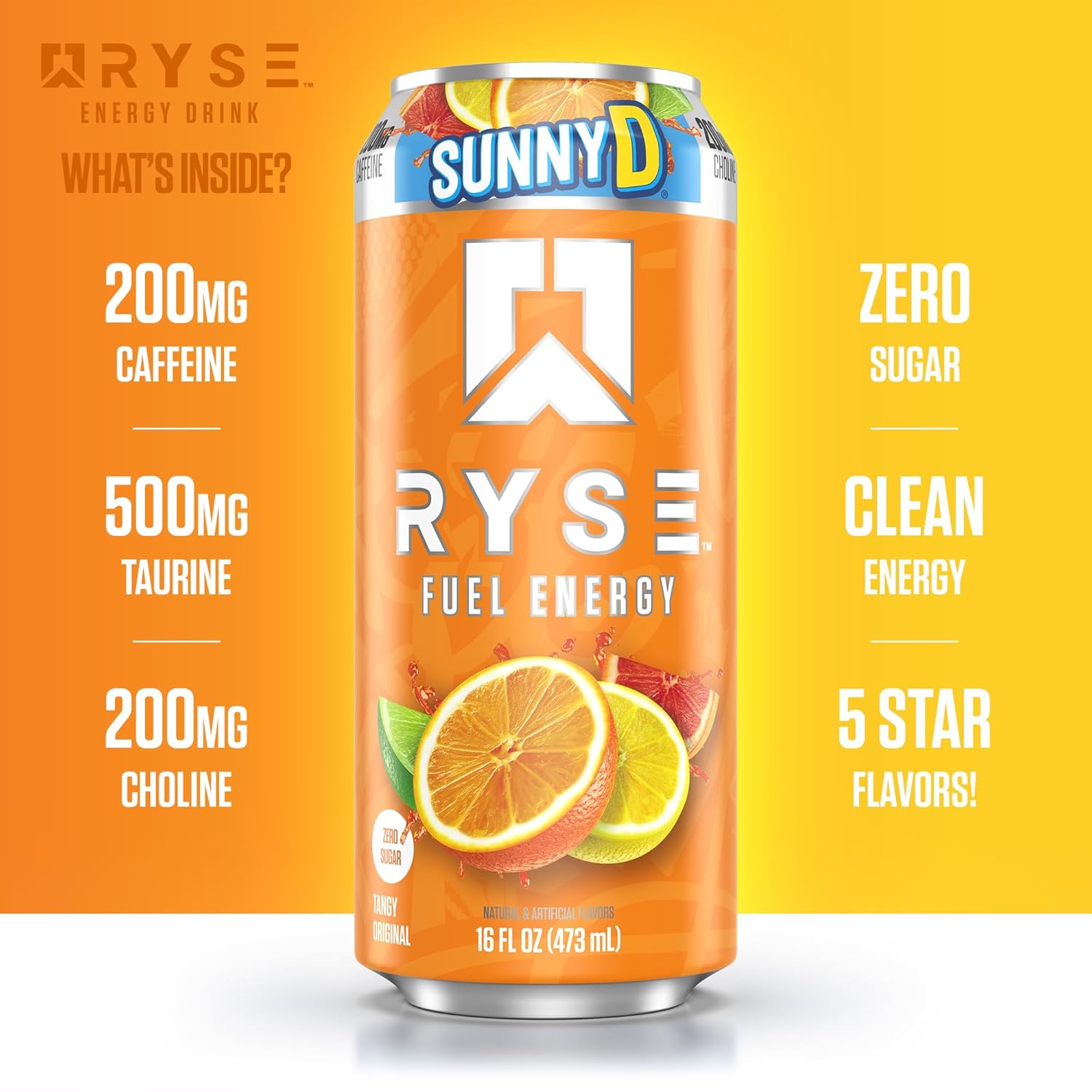 RYSE Fuel Energy Drink - Variety Pack - Sugar Free, Gluten Free & Vegan - 200mg Natural Caffeine, Taurine & Choline for Focus & Energy - No Artificial Colors - 16 fl oz Cans (12-Pack)