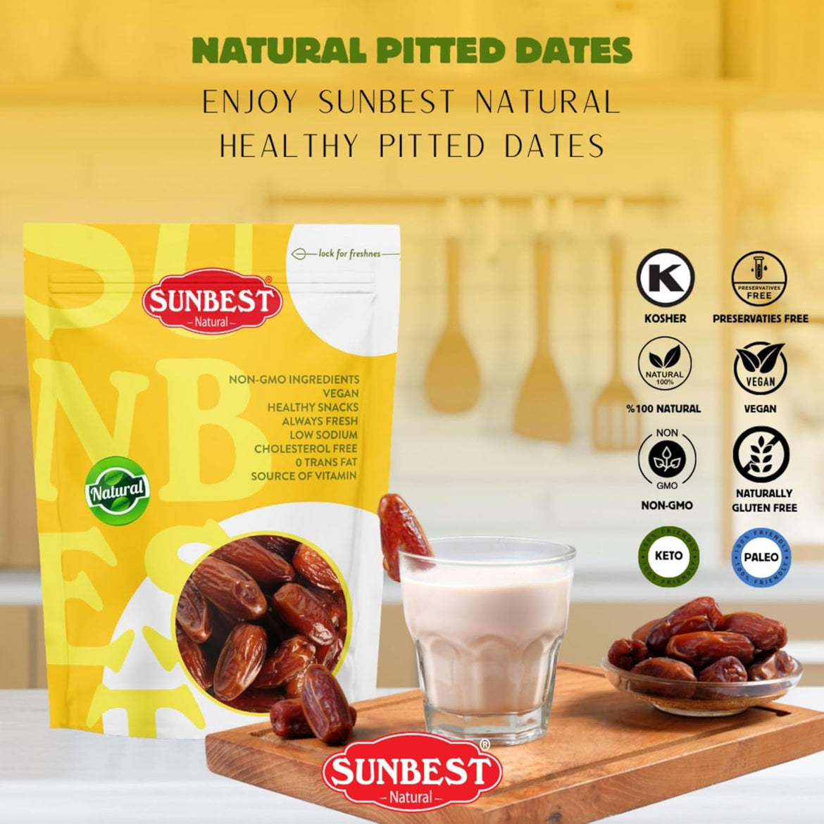 Sunbest Natural Deglet Noor Dates, 5 lbs – Pitted & Whole – Bulk Dried Fruit Snack For Kids & Adults – Naturally Sweet For Baking & Cooking – Sun-Dried, Fiber Rich, Kosher & No Sugar Added (80 oz)