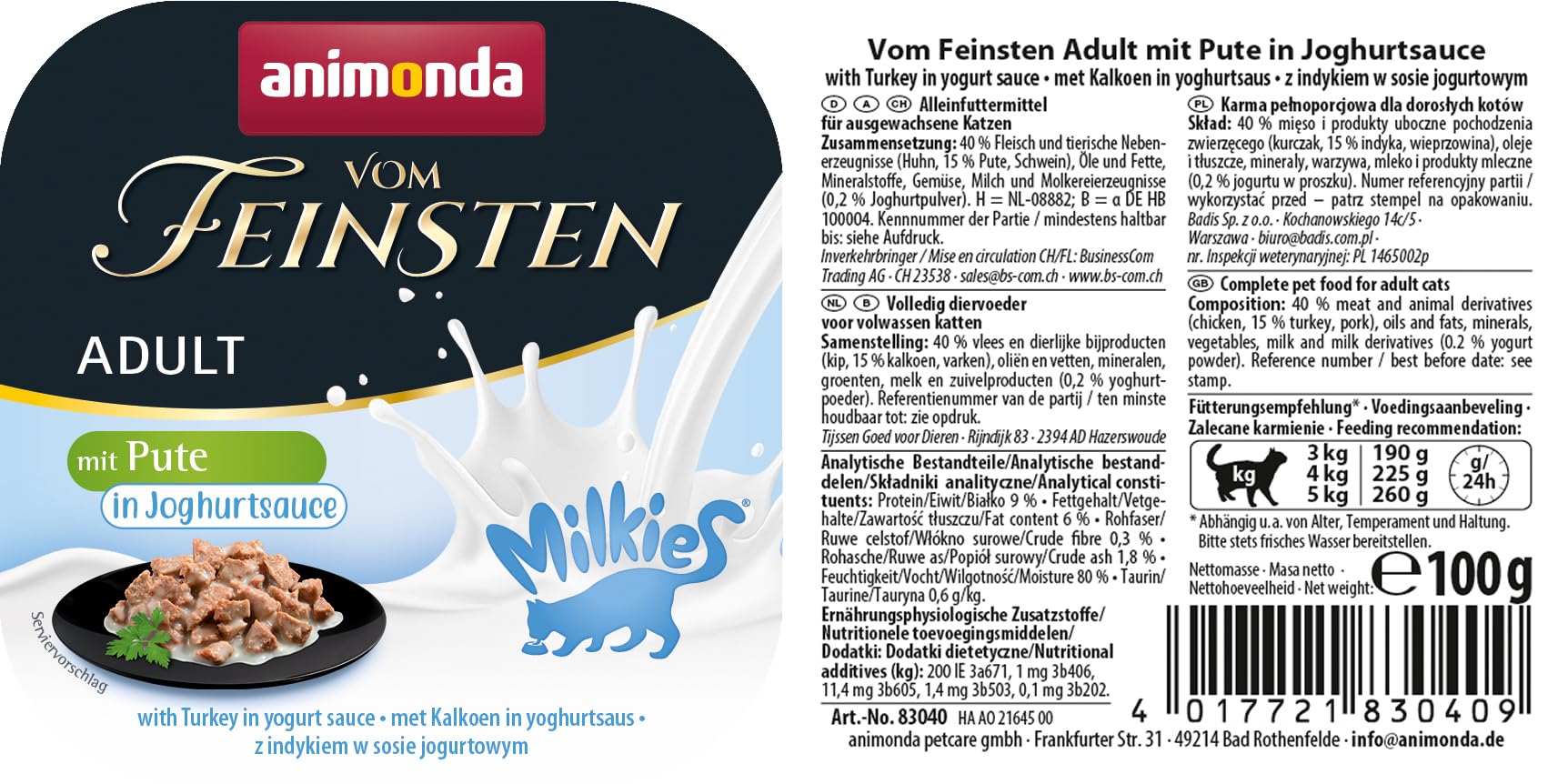 animonda Vom Feinsten Adult Vielfalt (32 x 100 g), Nassfutter für ausgewachsene Katzen, Katzenfutter ohne Getreide und Zucker, mit 100 % frischen, fleischlichen Zutaten