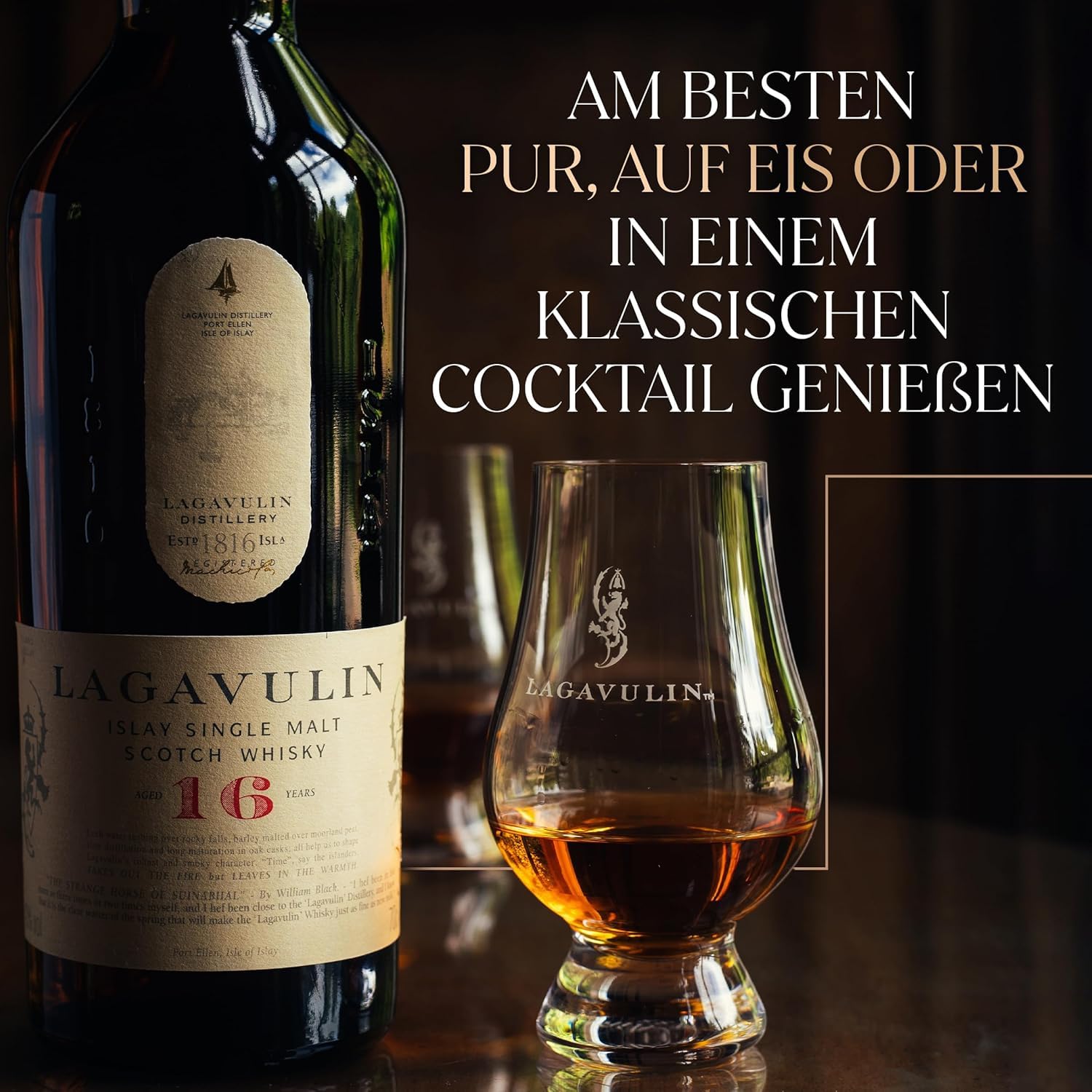 Lagavulin 16 Jahre Islay Single Malt Scotch Whisky, 43 % Vol, vol| rauchig, intensiv, torfig, süßer und salziger Single Malt Whisky, in Geschenkbox, gereift in Eichenfässern, 700ml