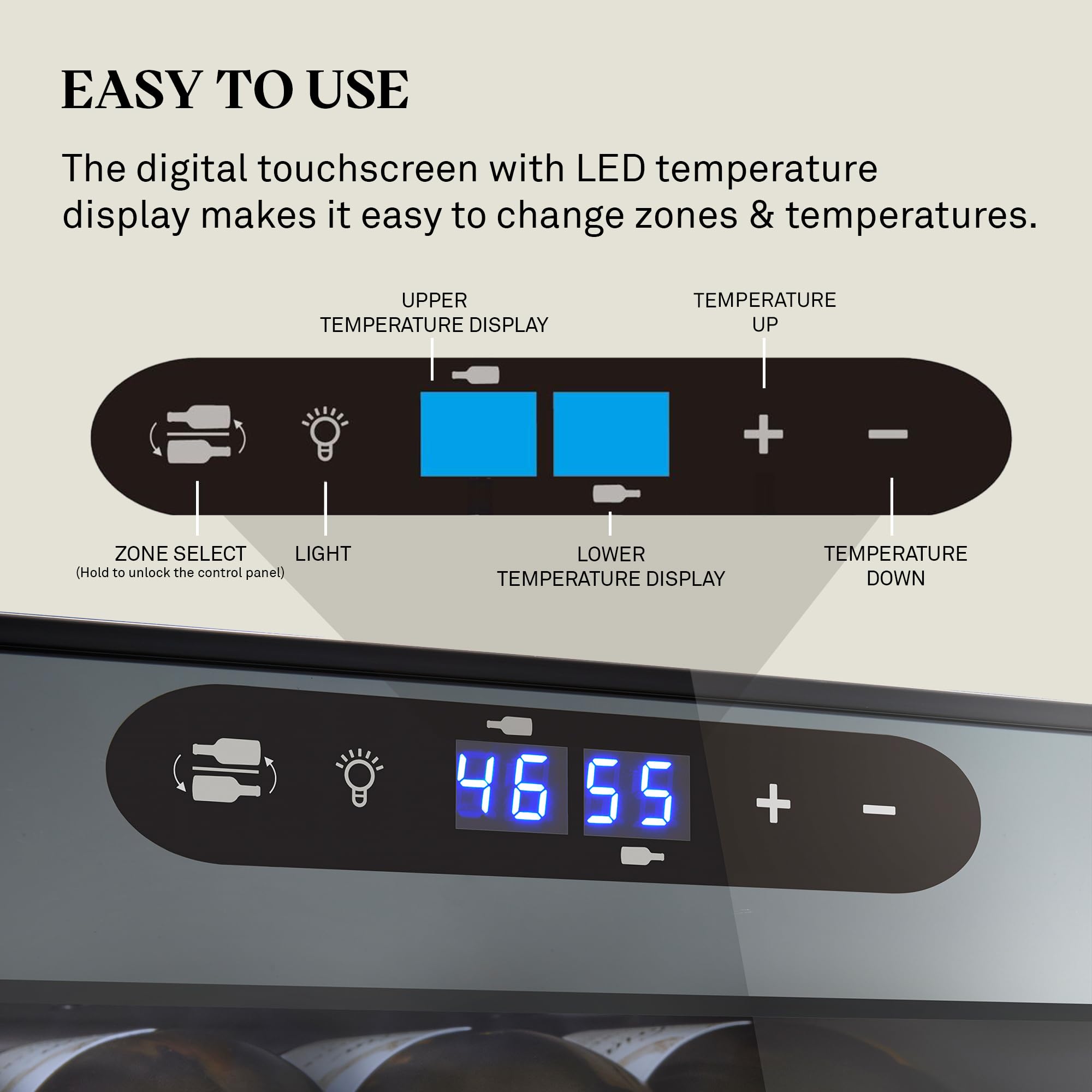 Wine Enthusiast 32-Bottle Dual Zone MAX Compressor Wine Cooler – Freestanding Mini Fridge with Digital Touchscreen, LED Display, Split Storage for Red & White Wines, Matte Black Refrigerator Home Bar