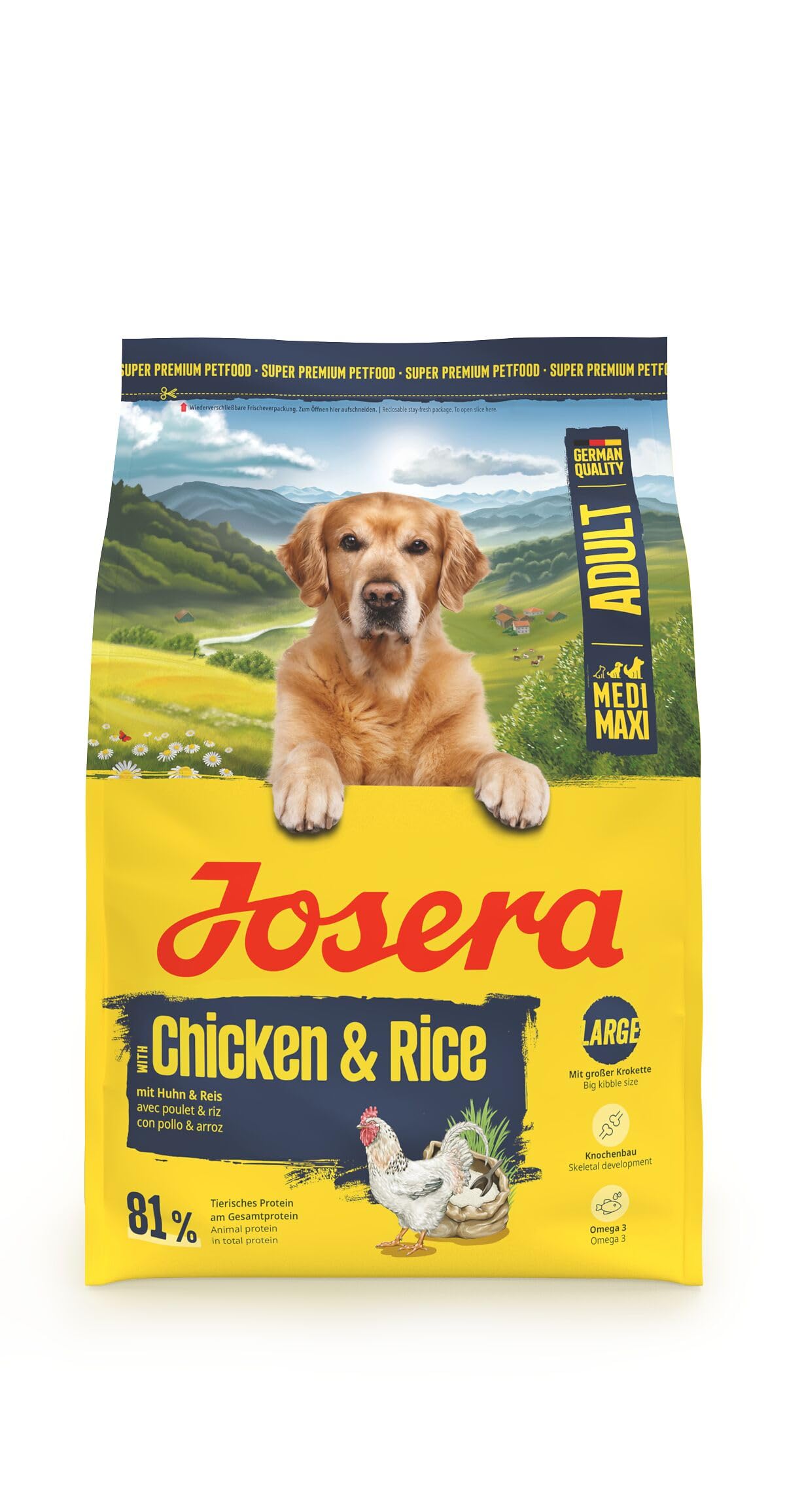 JOSERA Adult Large Optiness Lamm & Reis (1 x 12,5 kg) | Premium Trockenfutter für ausgewachsene Hunde | eiweißreduziert | weizenfrei | wertvolle Fettsäuren | XL-Kroketten gegen Schlingen