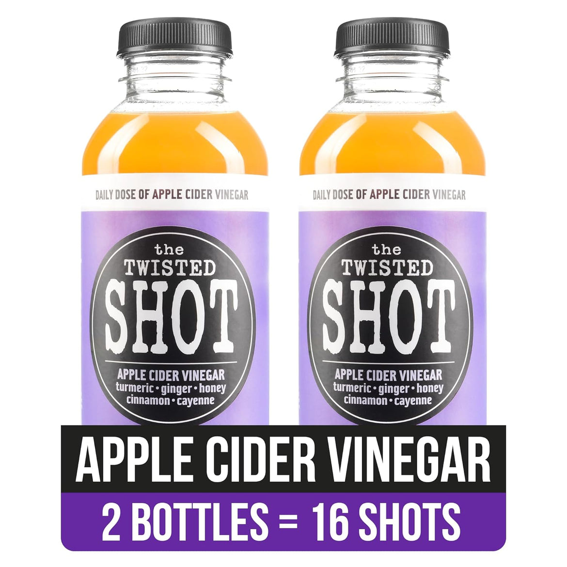 The Twisted Shot | Organic Apple Cider Vinegar Wellness Shots with Ginger, Turmeric, Honey, Cinnamon and Cayenne | Digestion, Immunity and Gut Health Support | Ready to Drink | 12, 2 oz Mini Bottles