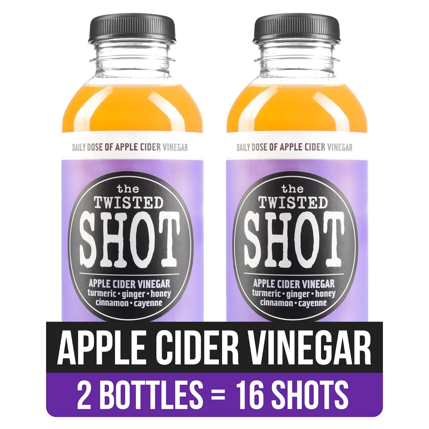 The Twisted Shot | Organic Apple Cider Vinegar Wellness Shots with Ginger, Turmeric, Honey, Cinnamon and Cayenne | Digestion, Immunity and Gut Health Support | Ready to Drink | 12, 2 oz Mini Bottles