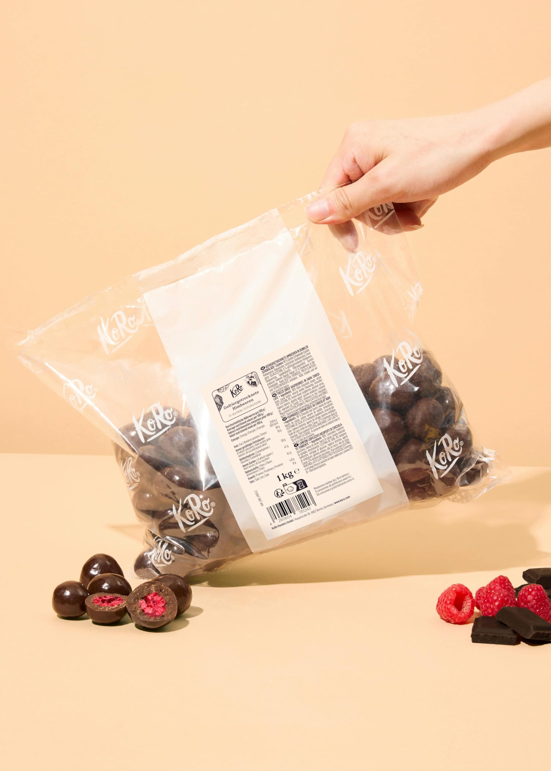 KoRo - Gefriergetrocknete Erdbeeren in Milchschokolade 1 kg - Knackig Fruchtig - Snack im Vorteilspack