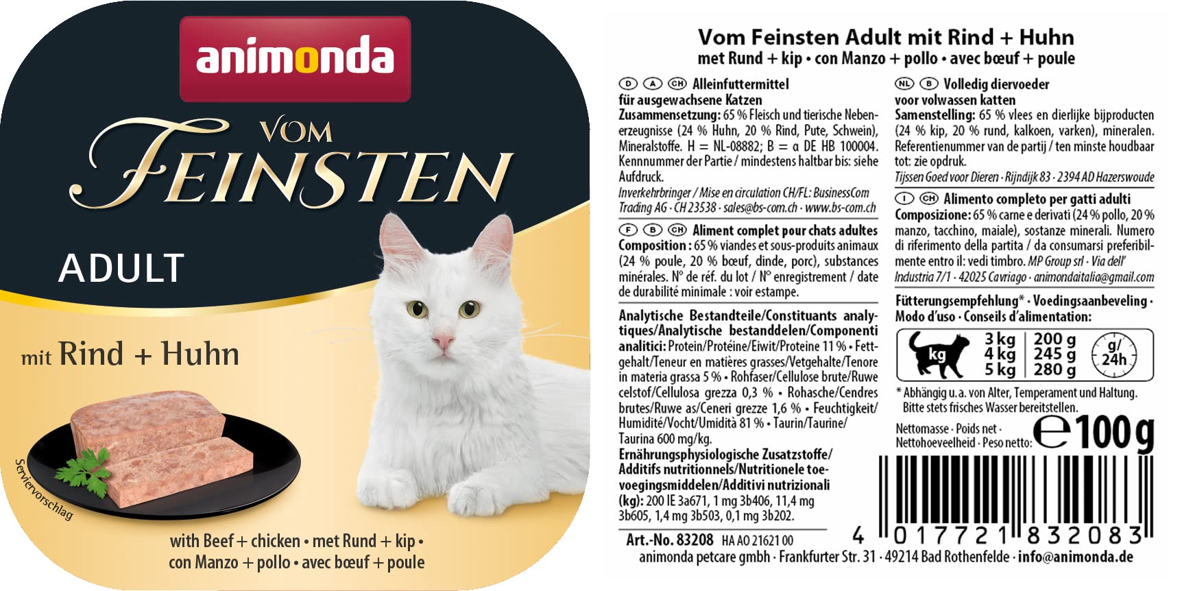 animonda Vom Feinsten Adult Vielfalt (32 x 100 g), Nassfutter für ausgewachsene Katzen, Katzenfutter ohne Getreide und Zucker, mit 100 % frischen, fleischlichen Zutaten