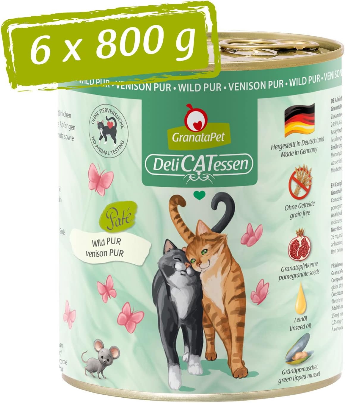 GranataPet DeliCatessen Huhn PUR, Nassfutter für Katzen, Futter ohne Getreide & ohne Zuckerzusätze, Katzenfutter mit hohem Fleischanteil & hochwertigen Ölen, 6 x 400 g