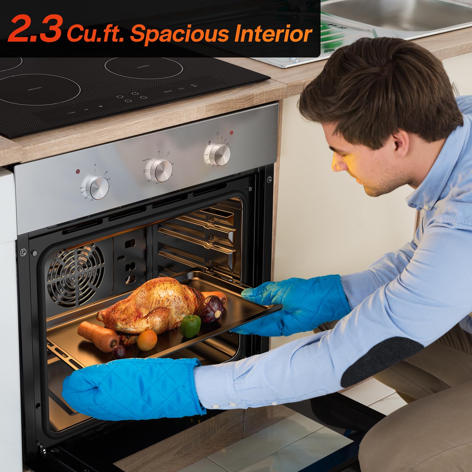 Empava 24" Electric Single Wall Oven with 6 Cooking Functions Mechanical Knobs Control in Stainless Steel