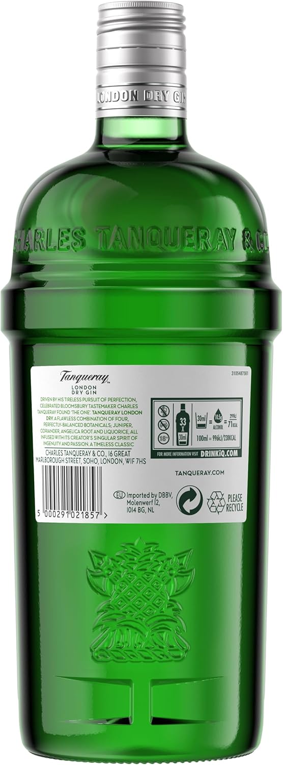 Tanqueray London Dry Gin | aromatischer Gin | 4-fach destilliert auf englischem Boden | 43,1% vol | 1000ml Einzelflasche