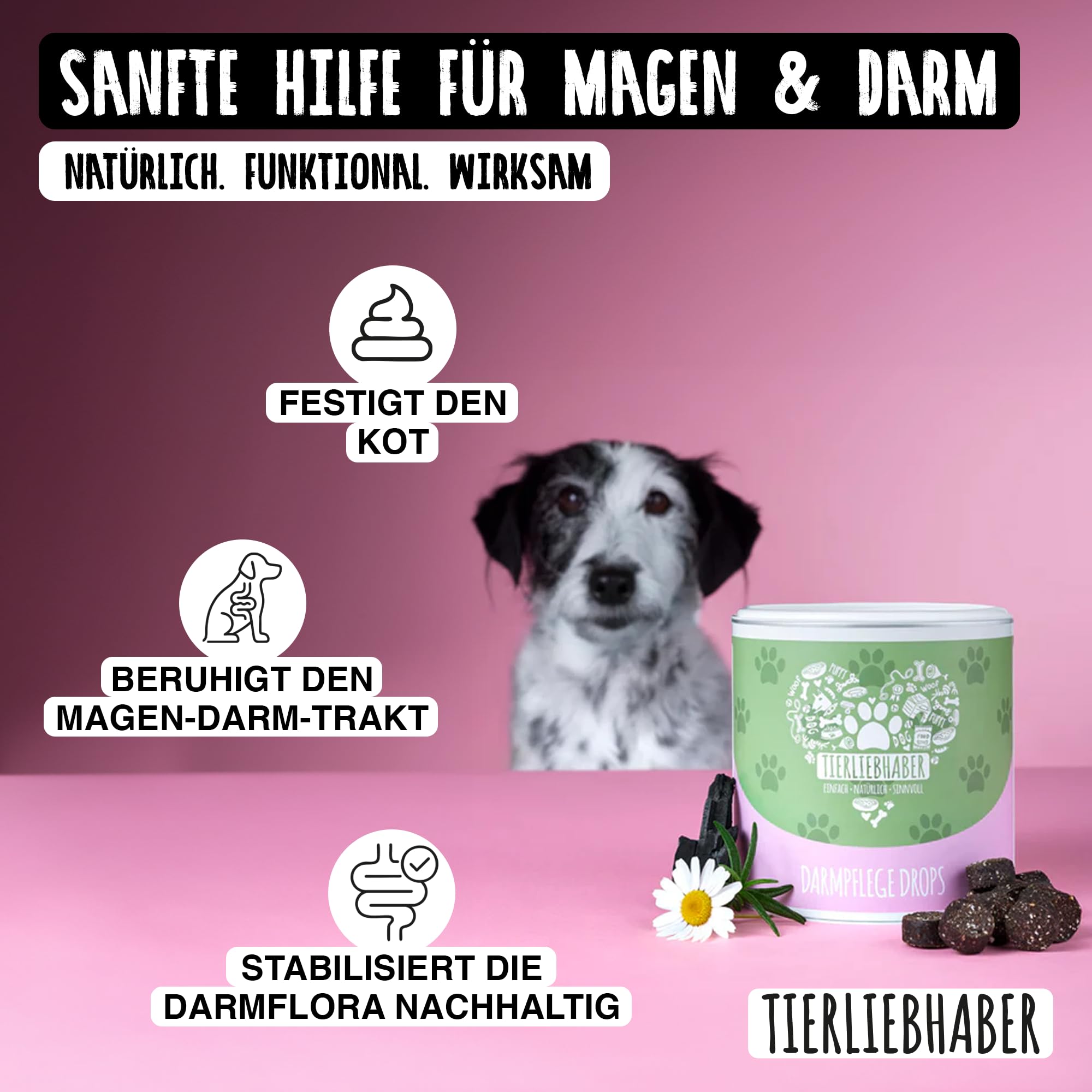TIERLIEBHABER – Gras- & Kotfresser Drops bei Sodbrennen Hund mit Ulmenrinde für Hunde – Tierärztlich entwickelt – Hund Sodbrennen Drops angereichert mit Moor und Fenchel – 350 g mit ca. 160 Drops
